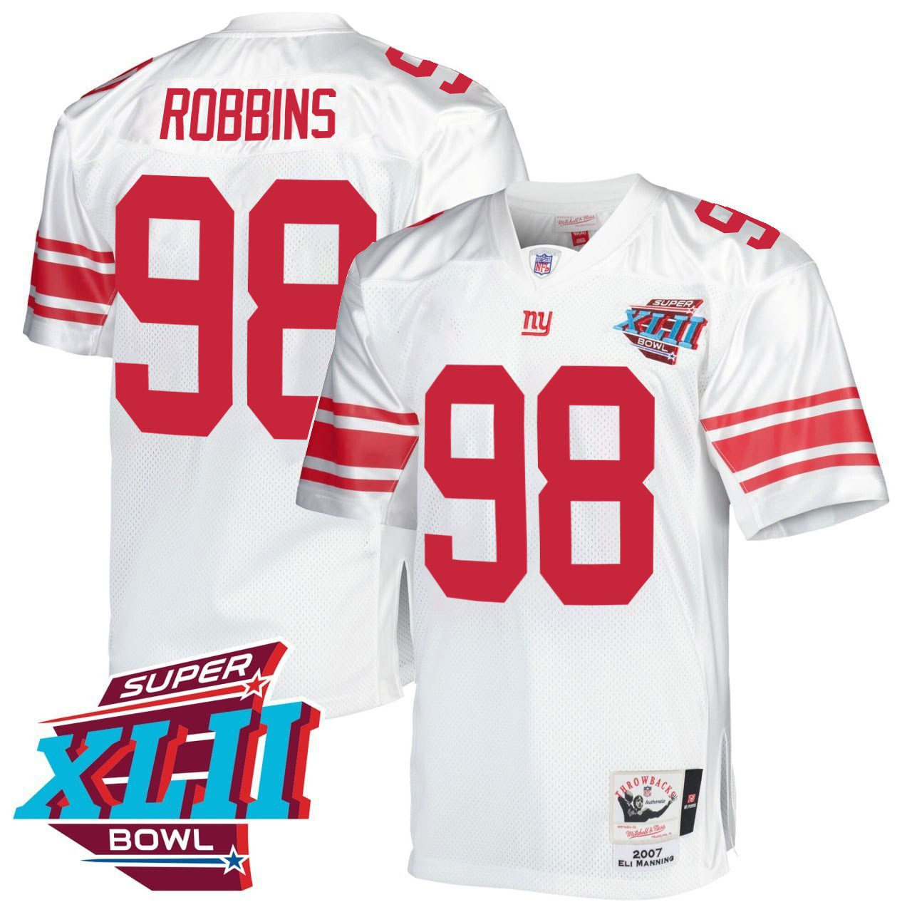 Men's Fred Robbins New York Giants White Super Bowl XLII Throwback Jersey - All Stitched