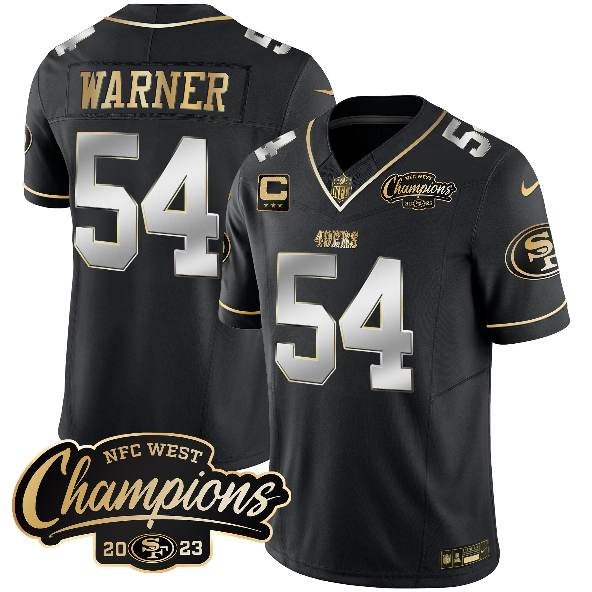Men's Fred Warner San Francisco 49ers 2023 NFC West Champions Patch Vapor Black Limited Jersey - All Stitched