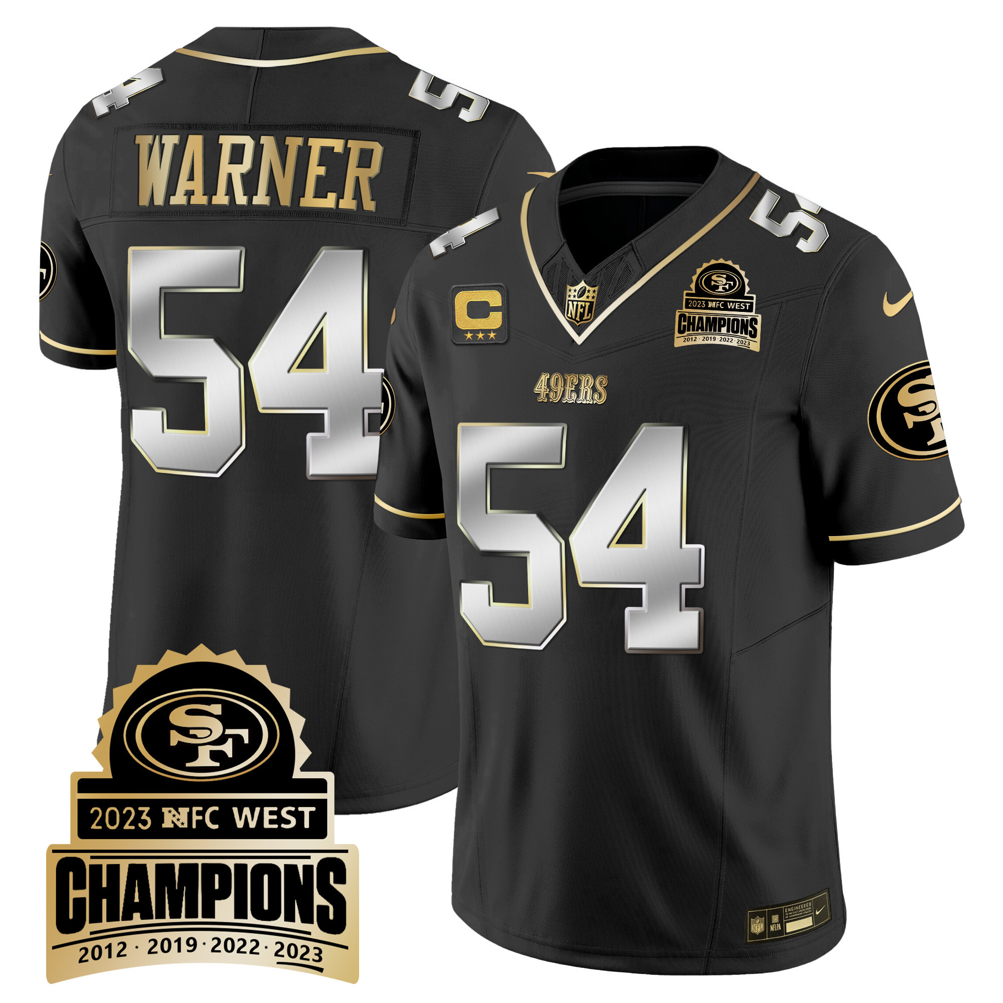 Men's Fred Warner San Francisco 49ers 2023 NFC West Champions Patch Vapor Black Limited Jersey V4 - All Stitched