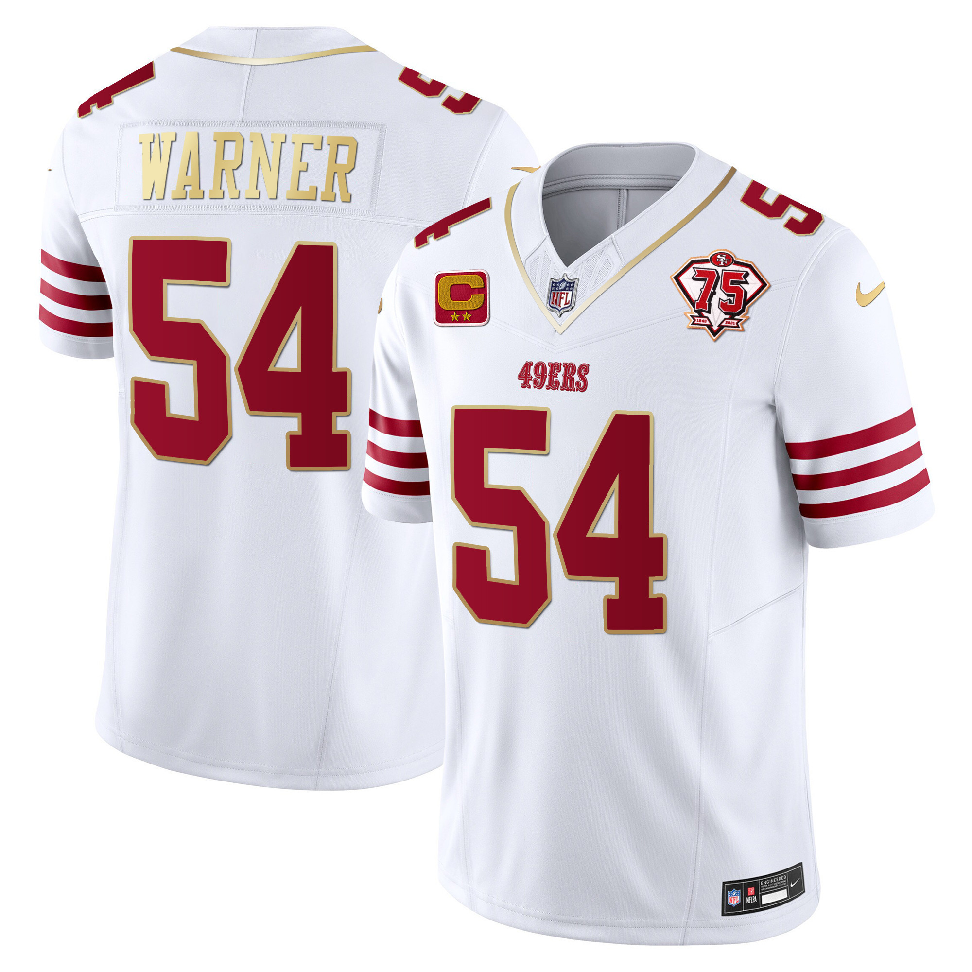 Men's Fred Warner San Francisco 49ers 2023 Vapor Gold Trim Limited White Gold Jersey - All Stitched