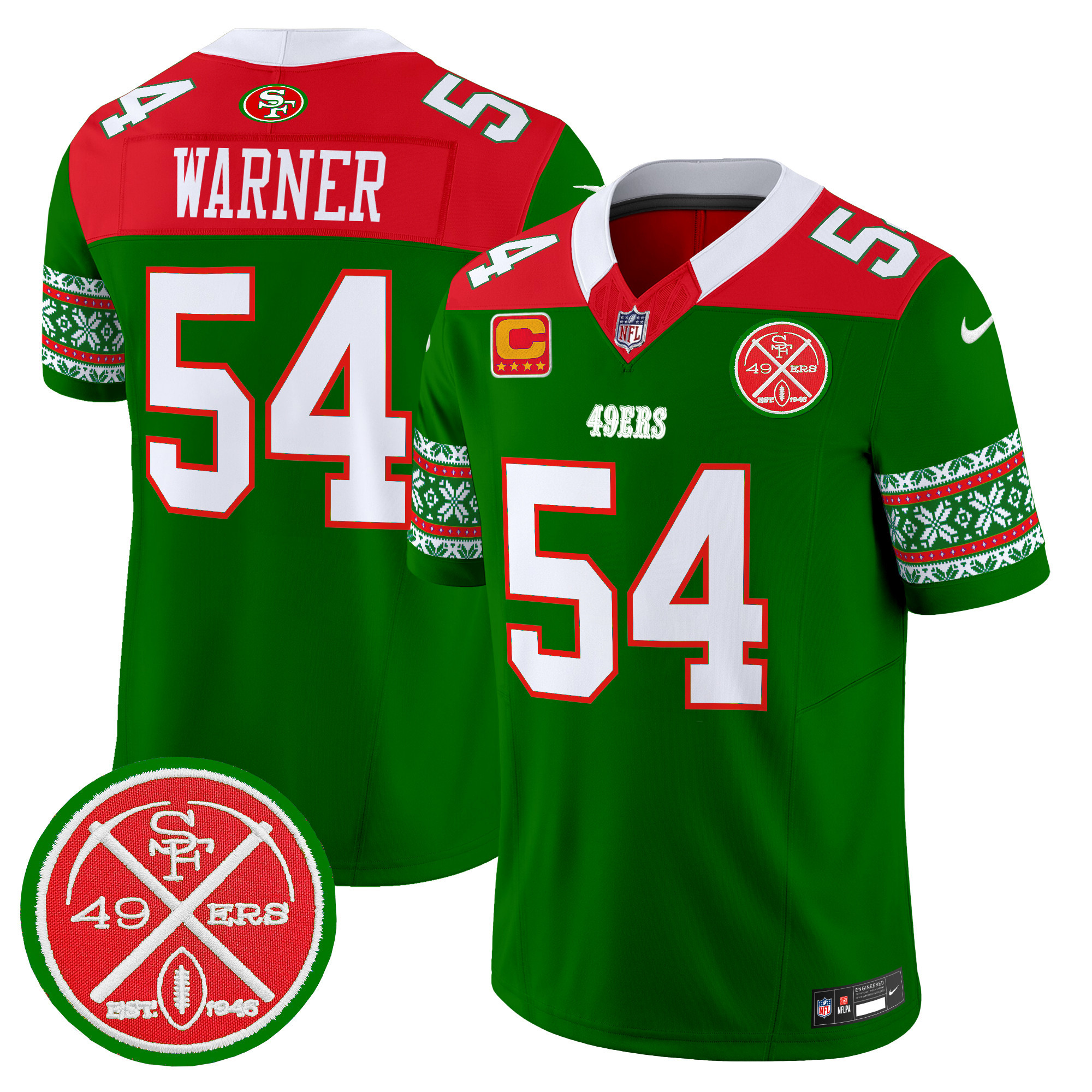Men's Fred Warner San Francisco 49ers 2024 Christmas Vapor Limited Green Jersey - All Stitched