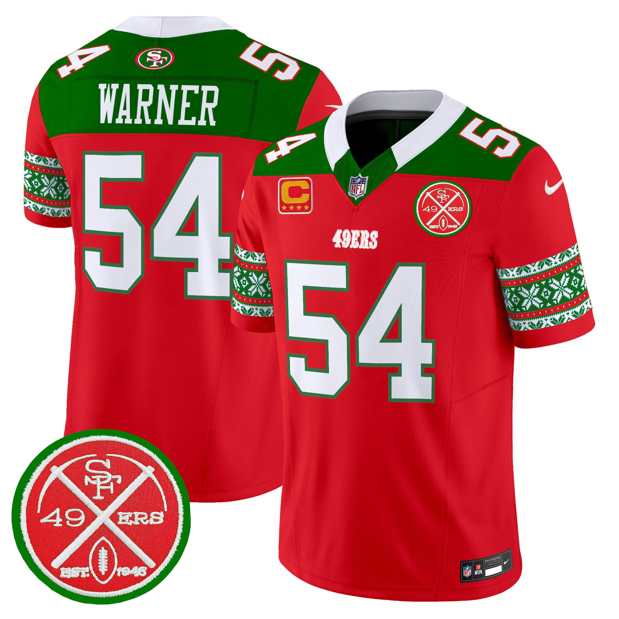 Men's Fred Warner San Francisco 49ers 2024 Christmas Vapor Limited Red Jersey - All Stitched