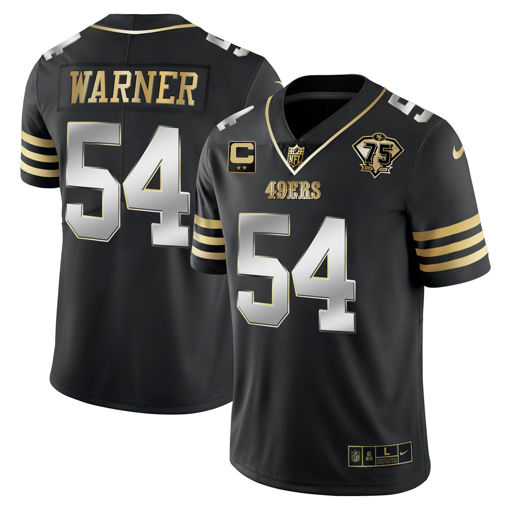 Men's Fred Warner San Francisco 49ers 75th Anniversary Patch Vapor Gold Black Limited Jersey - All Stitched