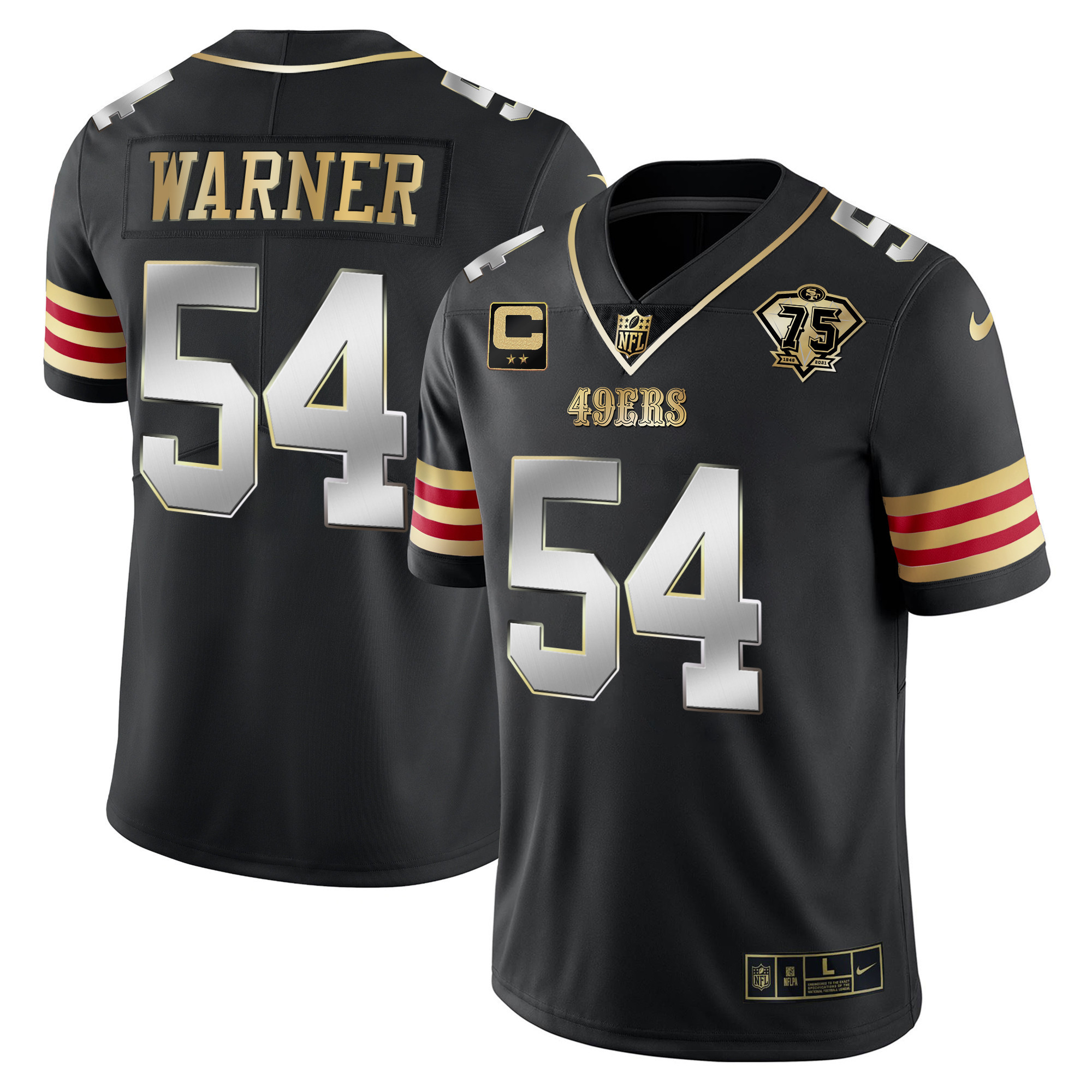 Men's Fred Warner San Francisco 49ers 75th Anniversary Patch Vapor Gold Black Limited Jersey V2 - All Stitched