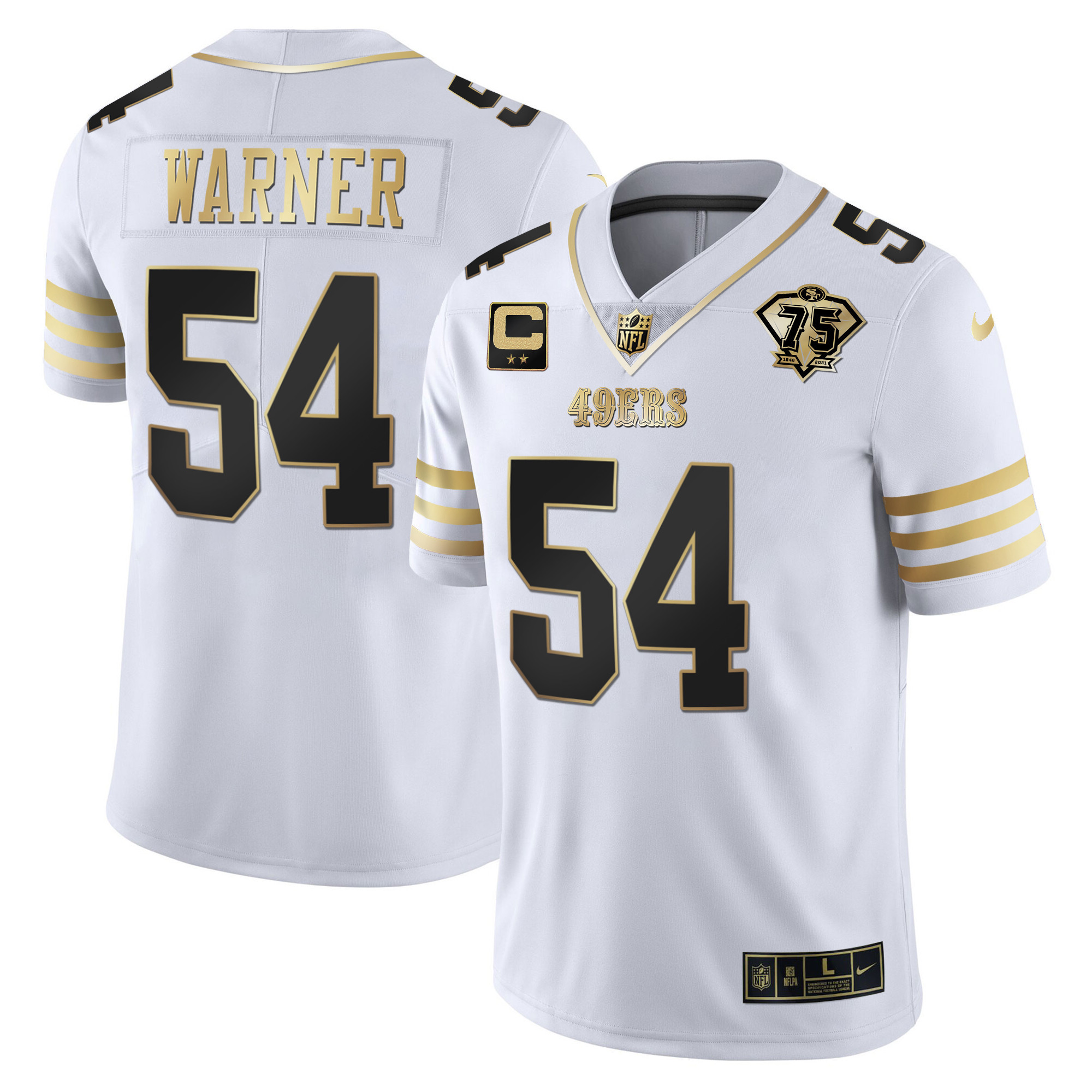 Men's Fred Warner San Francisco 49ers 75th Anniversary Patch Vapor Gold White Gold Jersey - All Stitched