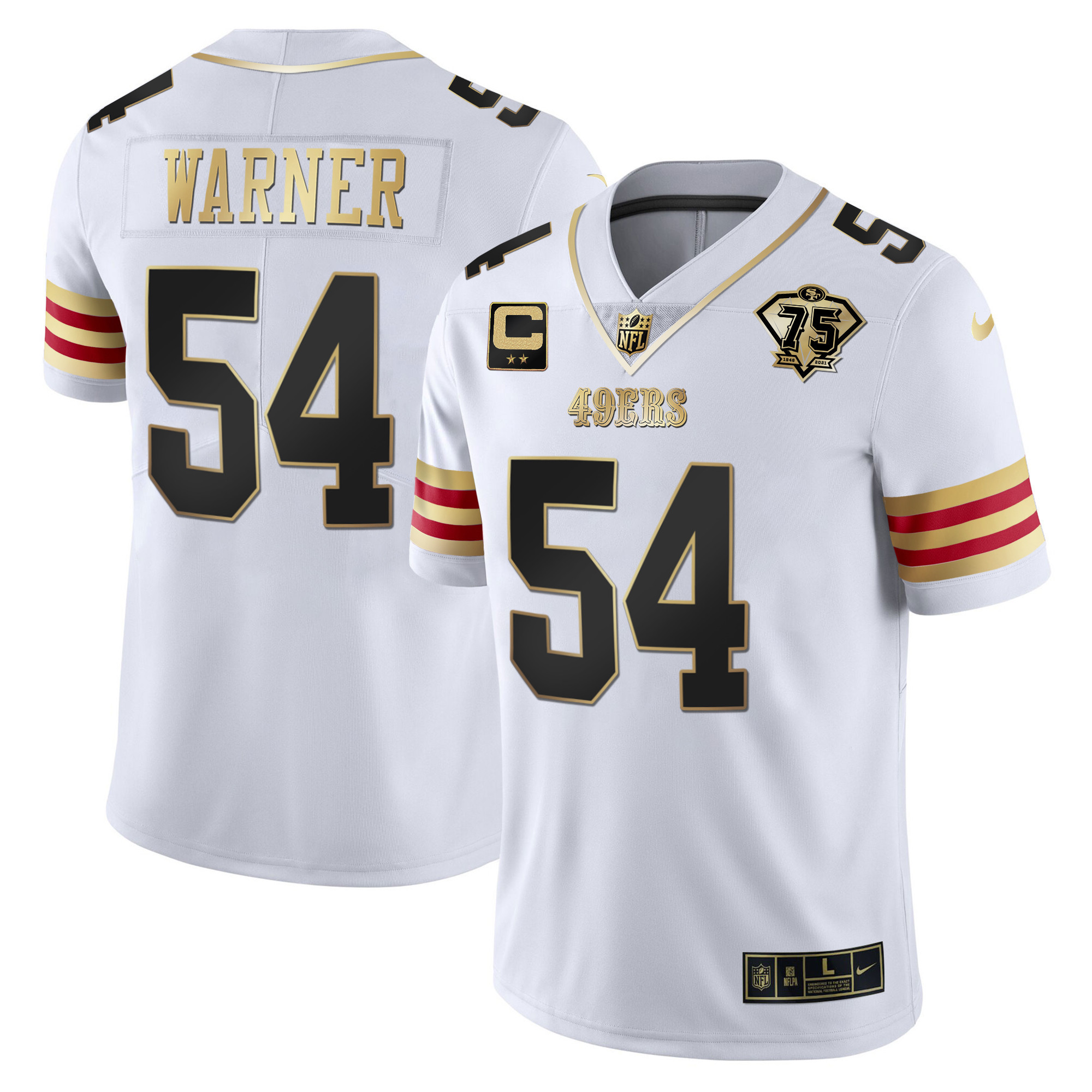 Men's Fred Warner San Francisco 49ers 75th Anniversary Patch Vapor Gold White Gold Jersey V2 - All Stitched