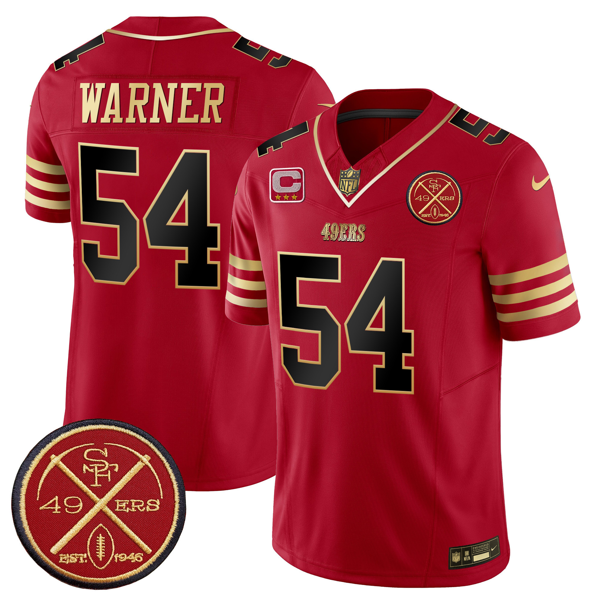 Men's Fred Warner San Francisco 49ers Est.1946 Patch Vapor Limited Black Scarlet Jersey - All Stitched
