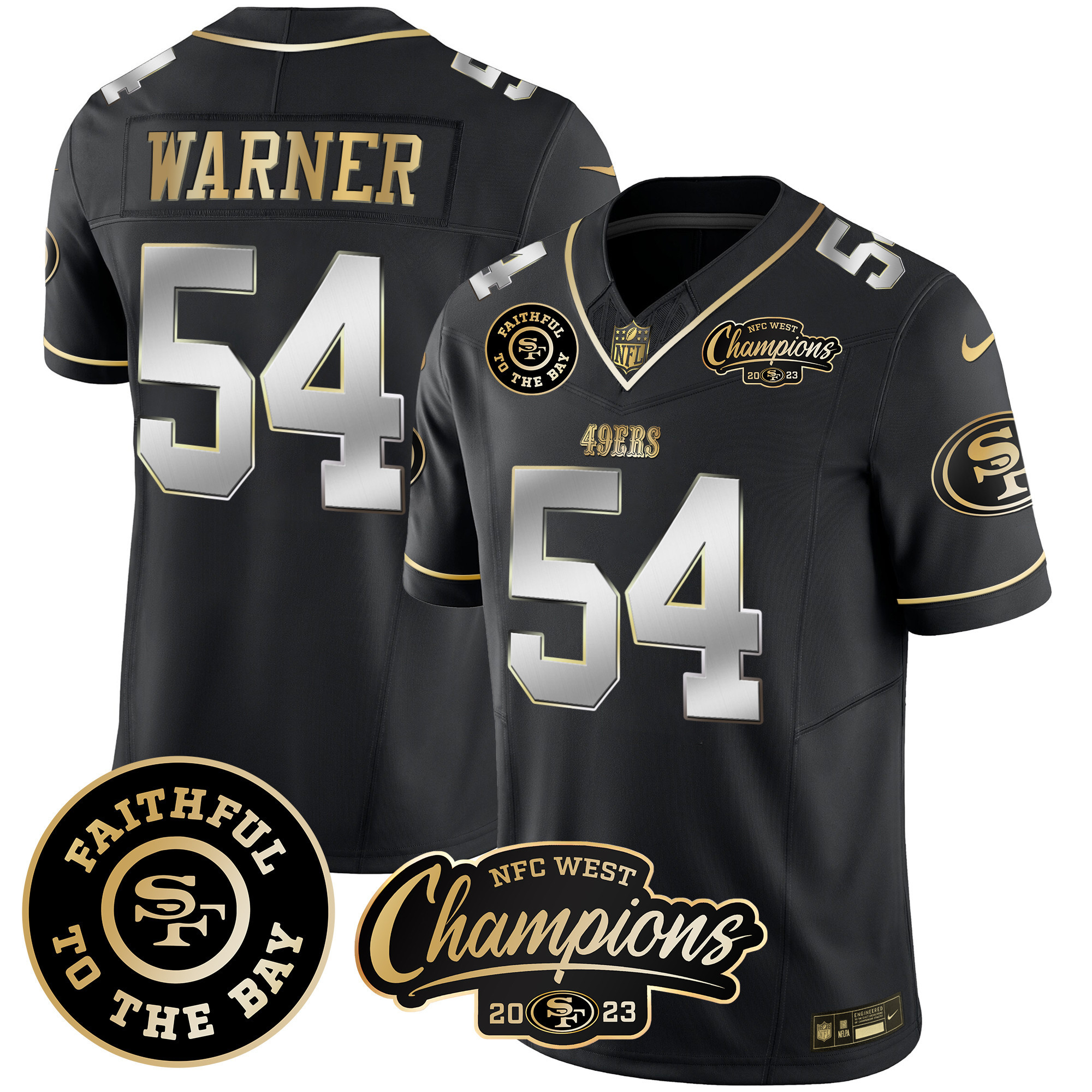Men's Fred Warner San Francisco 49ers Faithful & 2023 NFC West Champions Patch Vapor Black Limited Jersey - All Stitched