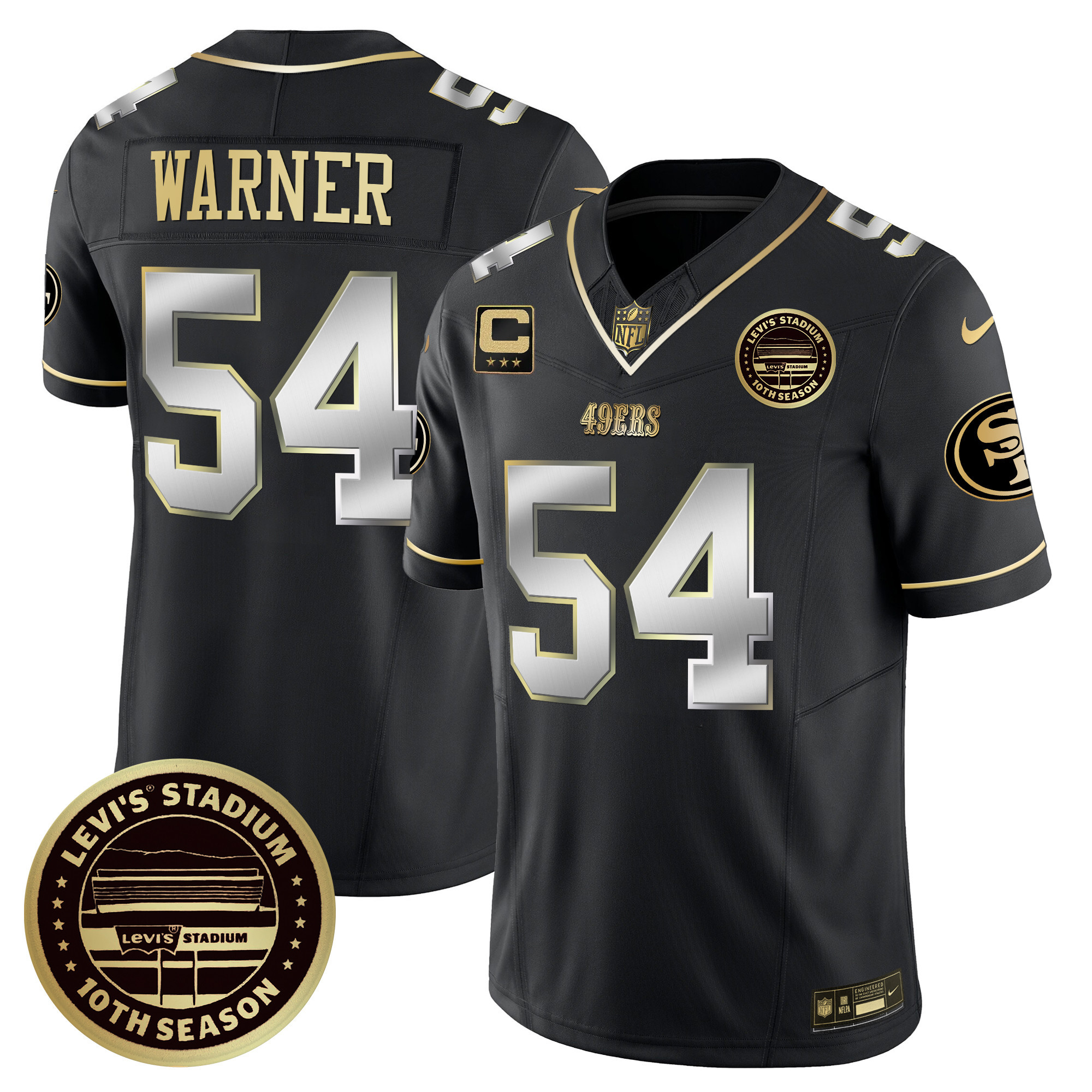 Men's Fred Warner San Francisco 49ers Levi's Stadium 10th Season Patch Vapor Limited Black Limited Jersey - All Stitched