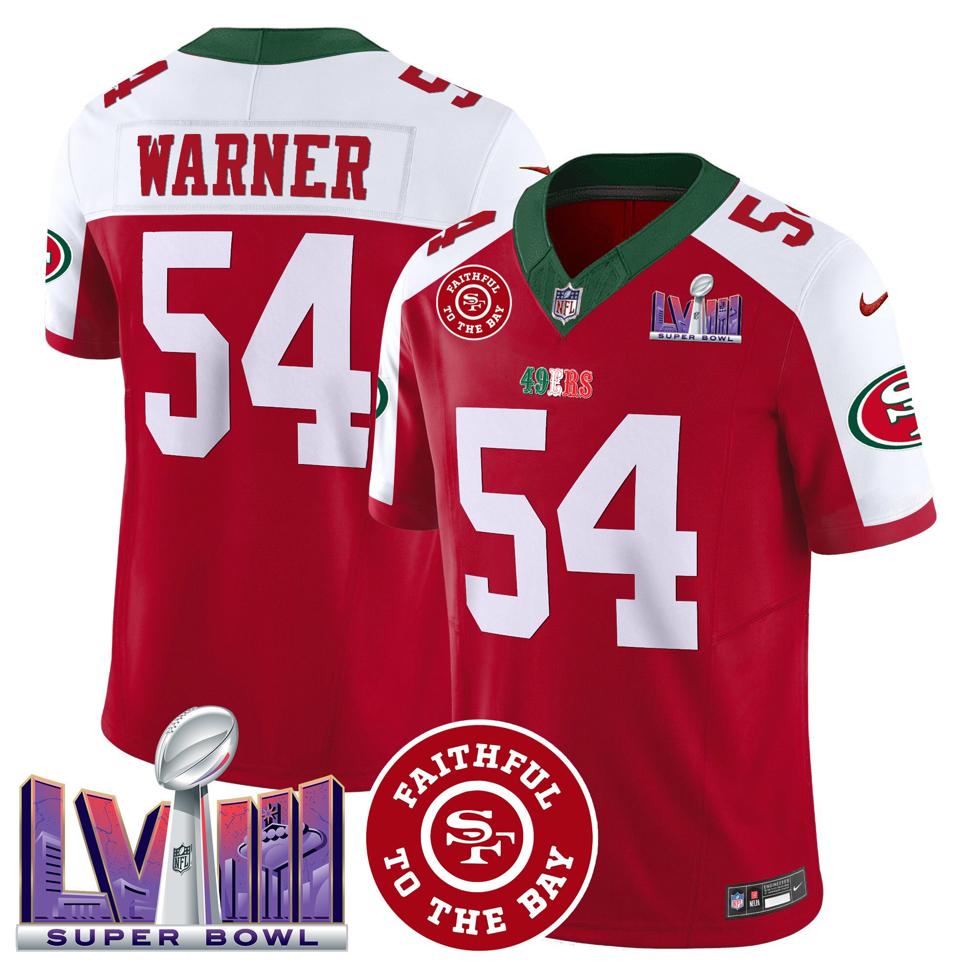 Men's Fred Warner San Francisco 49ers Mexico Faithful & Super Bowl LVIII Patch Vapor Red Alternate Jersey - All Stitched
