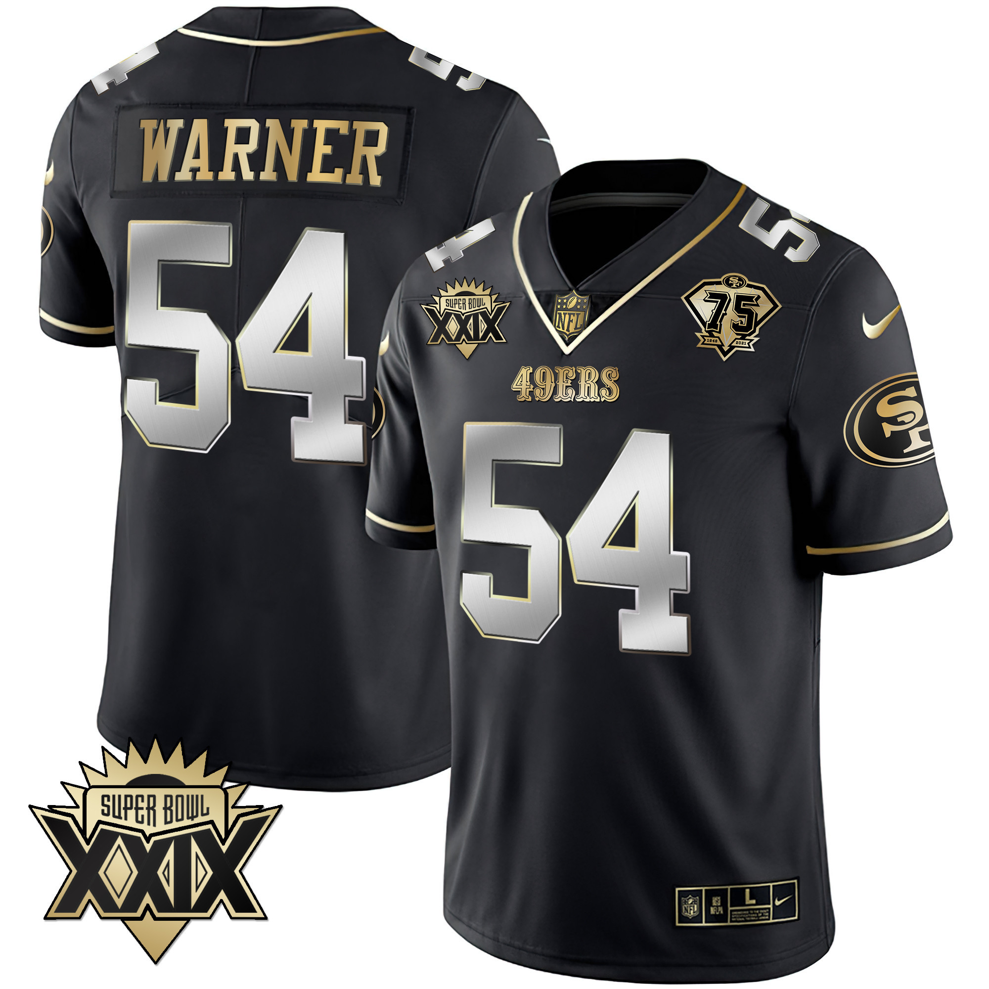 Men's Fred Warner San Francisco 49ers Super Bowl XXIX Patch Black Red Gold Black Limited Jersey - All Stitched