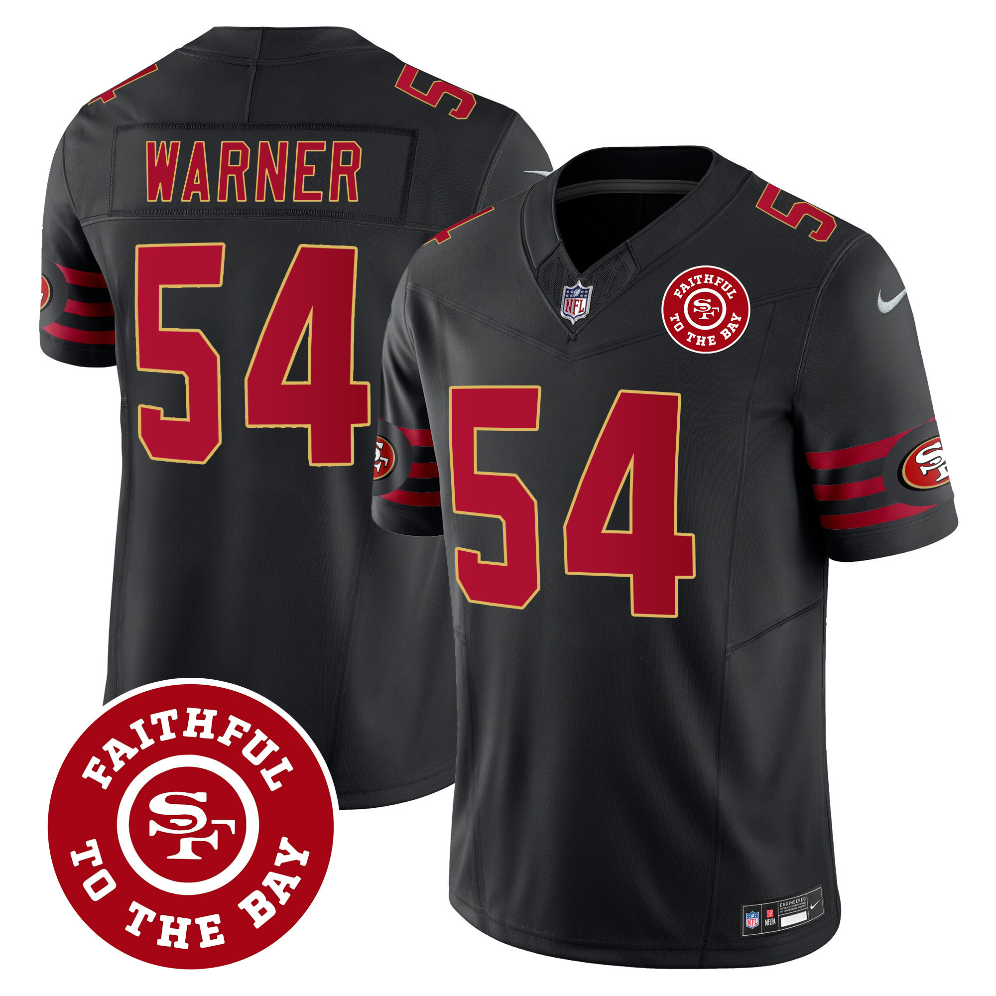 Men's Fred Warner San Francisco 49ers Throwback Faithful To The Bay Patch Vapor Limited Black Jersey - All Stitched