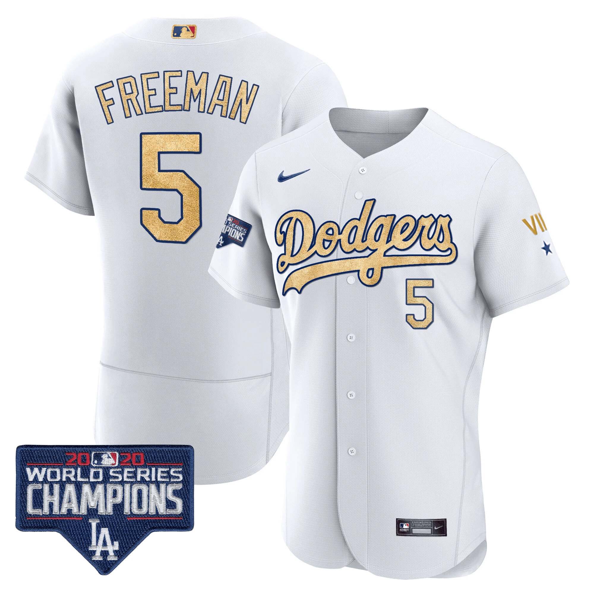 Men's Freddie Freeman Los Angeles Dodgers 2020 World Series Champions Rush Gold Flex White Jersey Ã± All Stitched