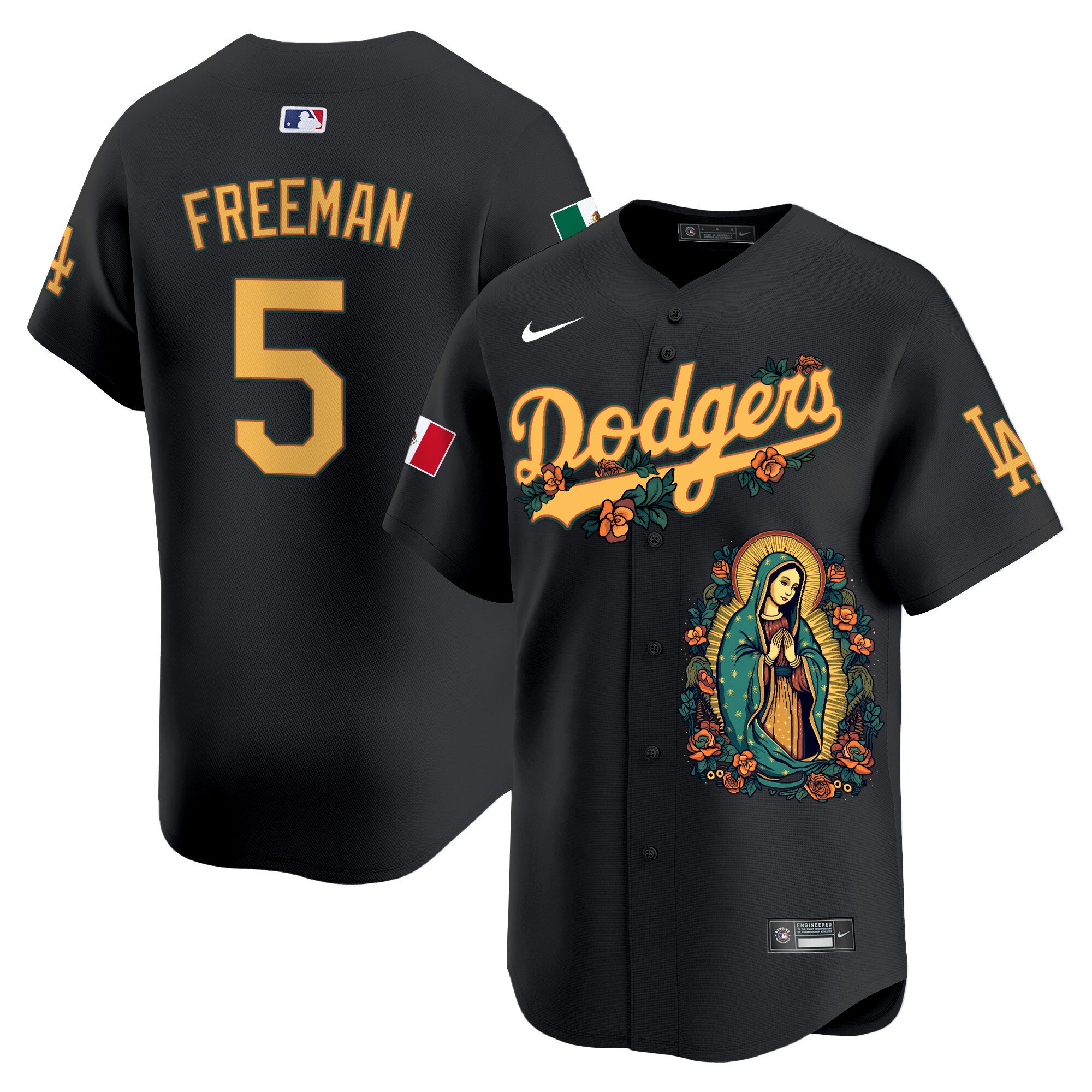 Men's Freddie Freeman Los Angeles Dodgers Mexico Guadalupe Vapor Premier Limited Black Jersey - Printed