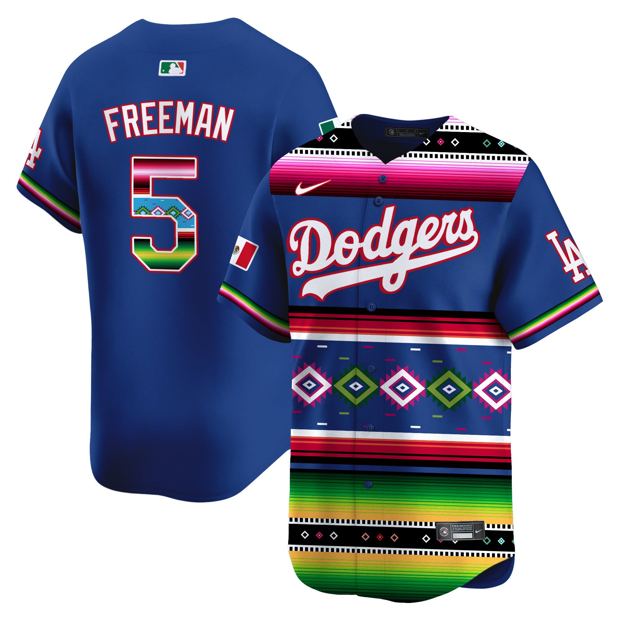 Men's Freddie Freeman Los Angeles Dodgers Mexico Vibrant Serape Vapor Premier Limited Royal Jersey - Printed