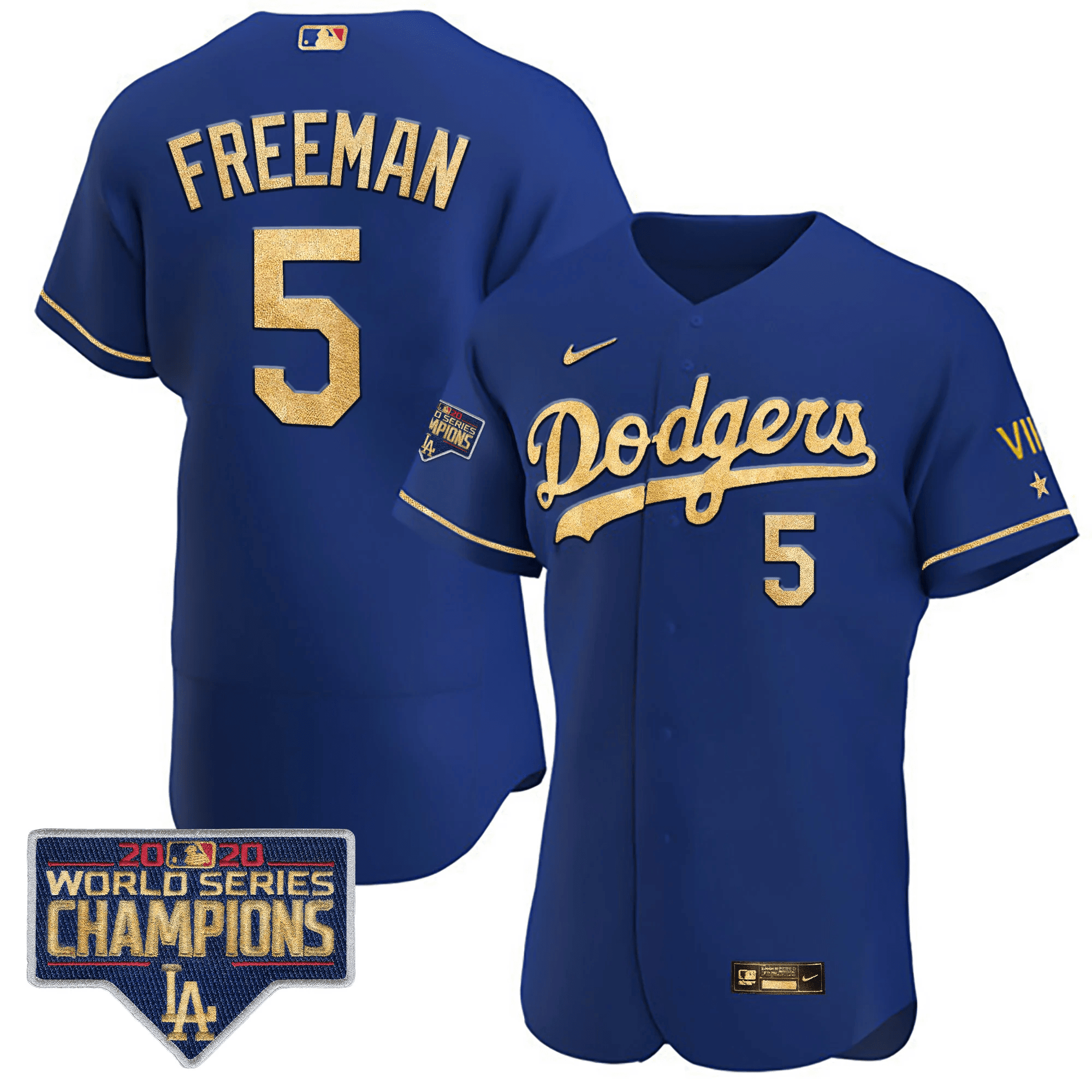 Men's Freddie Freeman Los Angeles Dodgers Royal Gold World Series 2020 Patch Flex Royal Rush Jersey - All Stitched