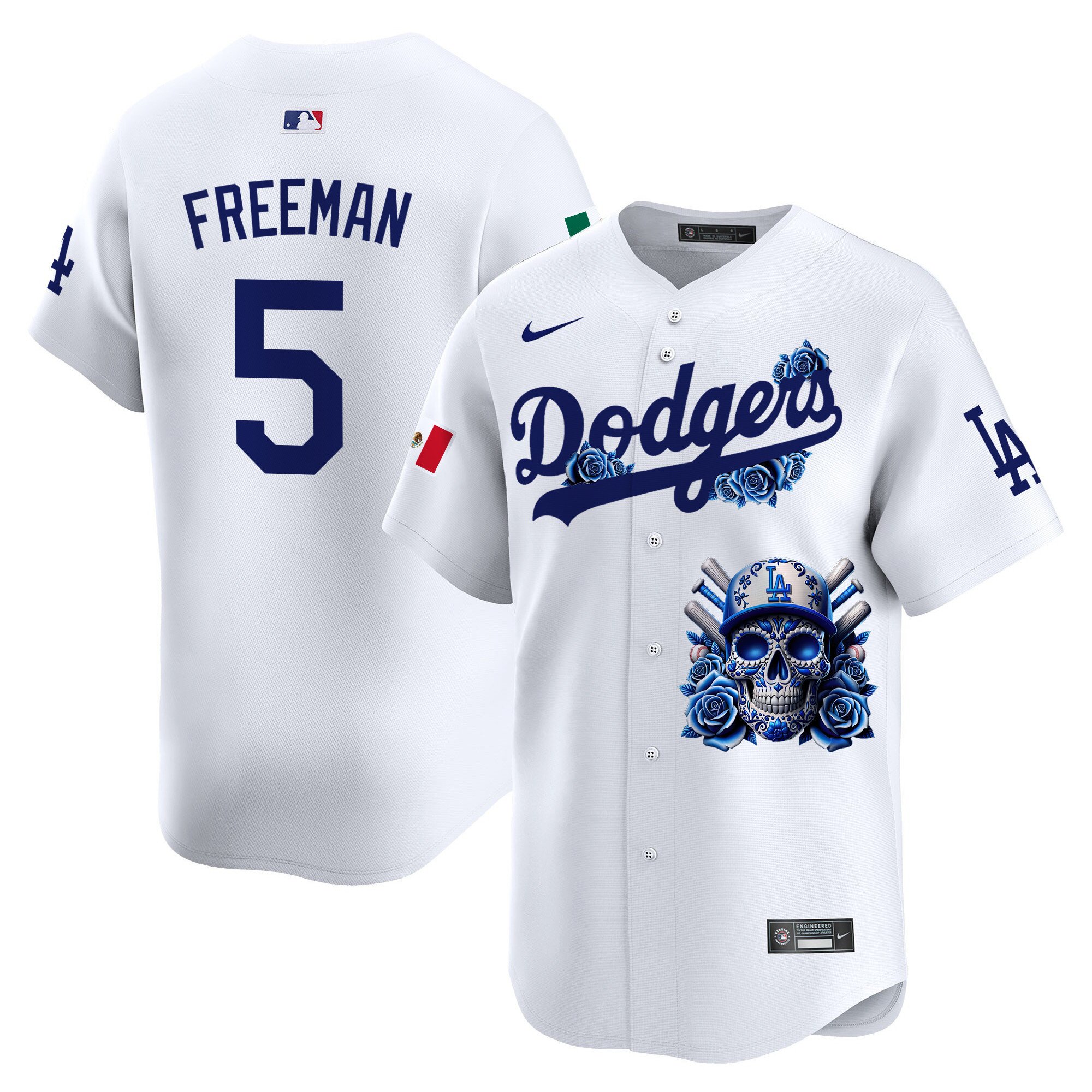 Men's Freddie Freeman Los Angeles Dodgers Skull Vapor Premier Limited White Jersey V2 - Printed