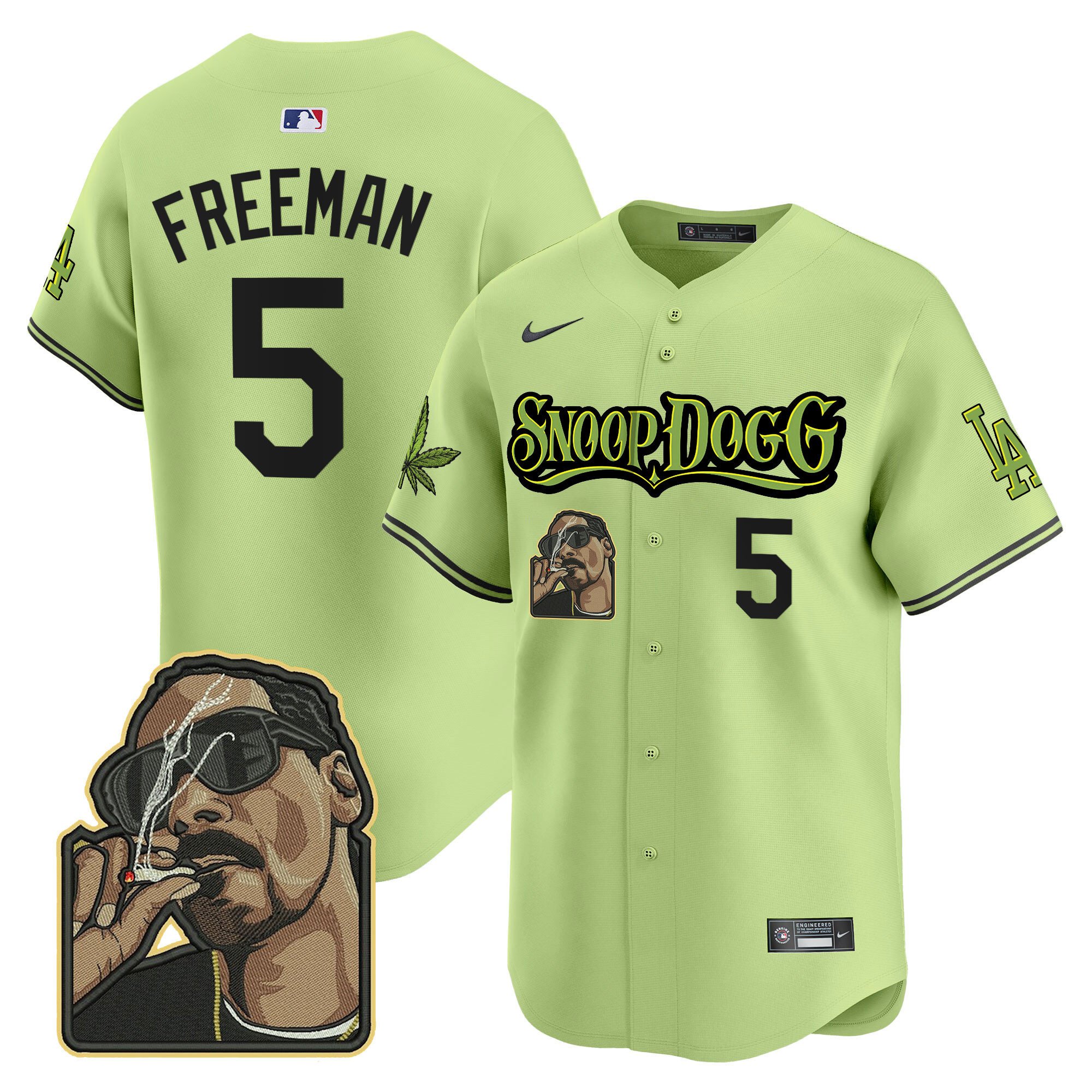 Men's Freddie Freeman Los Angeles Dodgers Snoop Dogg Vapor Premier Limited Light Green Jersey - Stitched