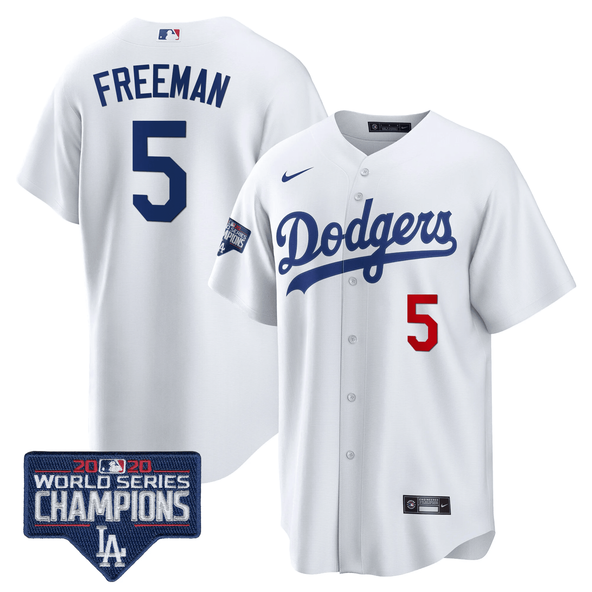 Men's Freddie Freeman Los Angeles Dodgers World Series Champions Patch Cool Base White Jersey - All Stitched