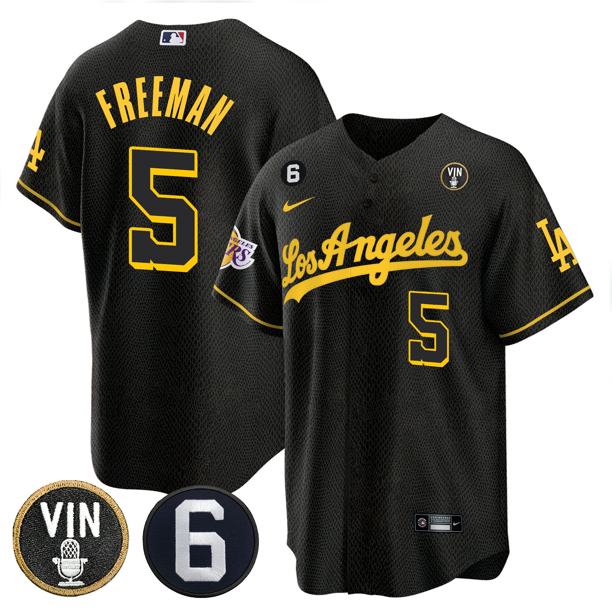 Men's Freddie Freeman Split Los Angeles Dodgers - Lakers Cool Base Black Mamba Jersey - All Stitched