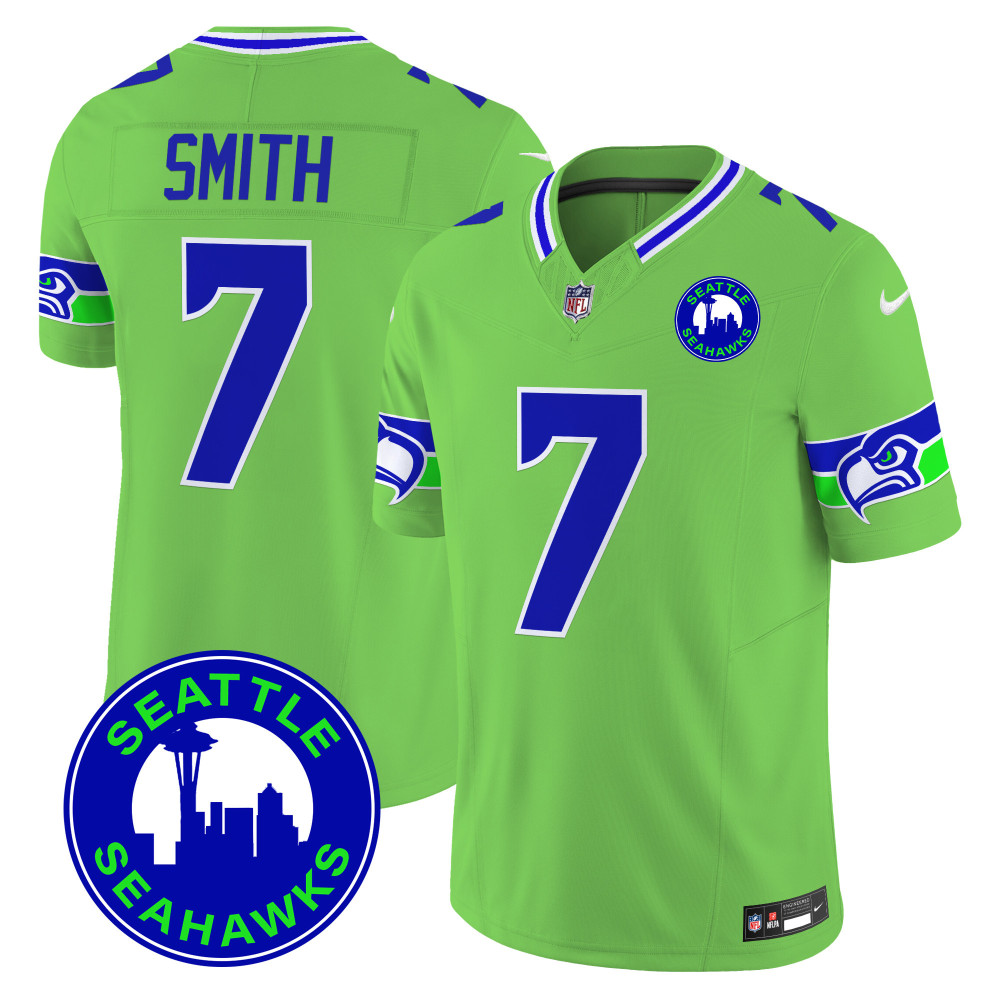 Men's Geno Smith Seattle Seahawks 2024 Seattle City Patch Vapor Limited Green Jersey - All Stitched