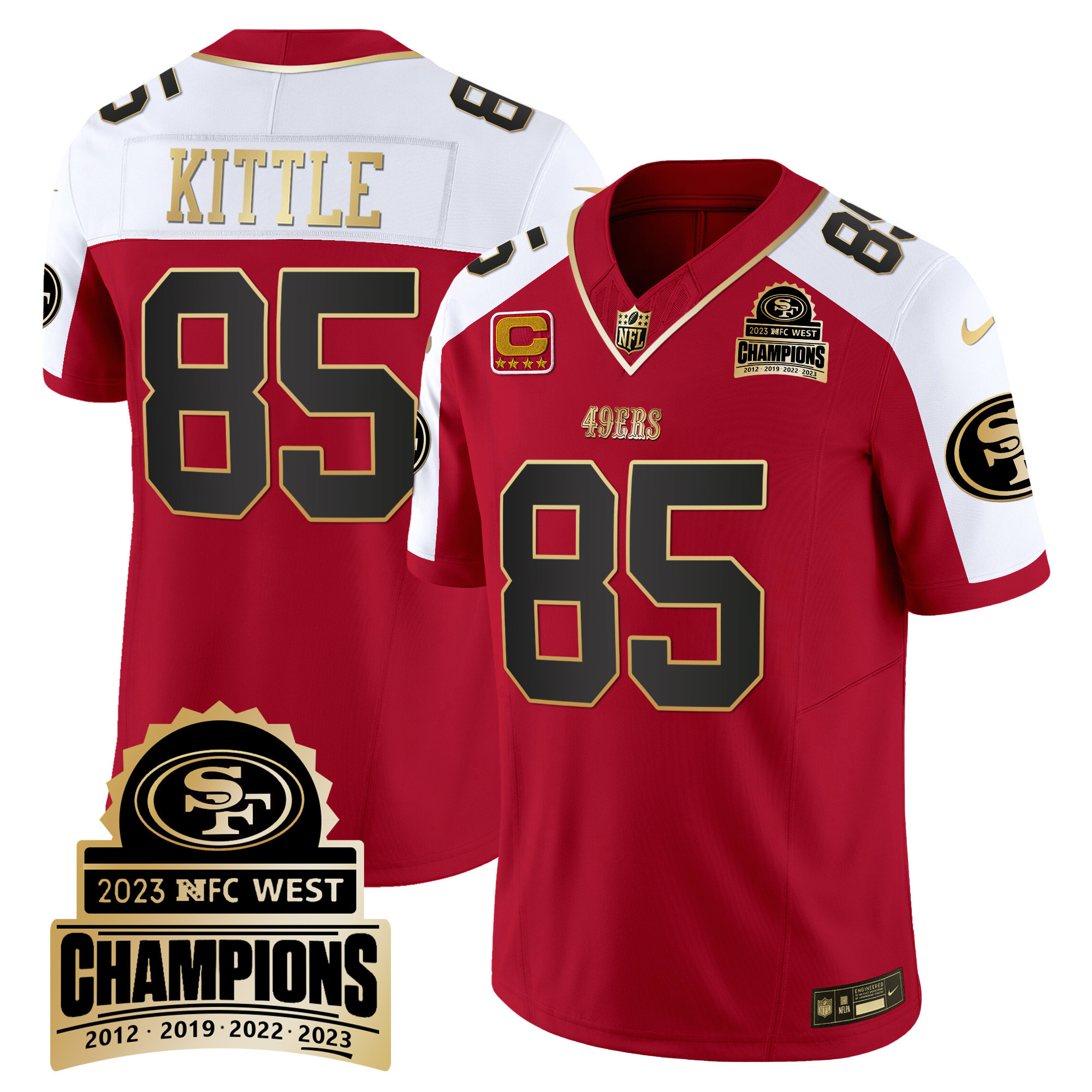 Men's George Kittle San Francisco 49ers 2023 NFC West Champions Patch Vapor Alternate Jersey V4 - All Stitched