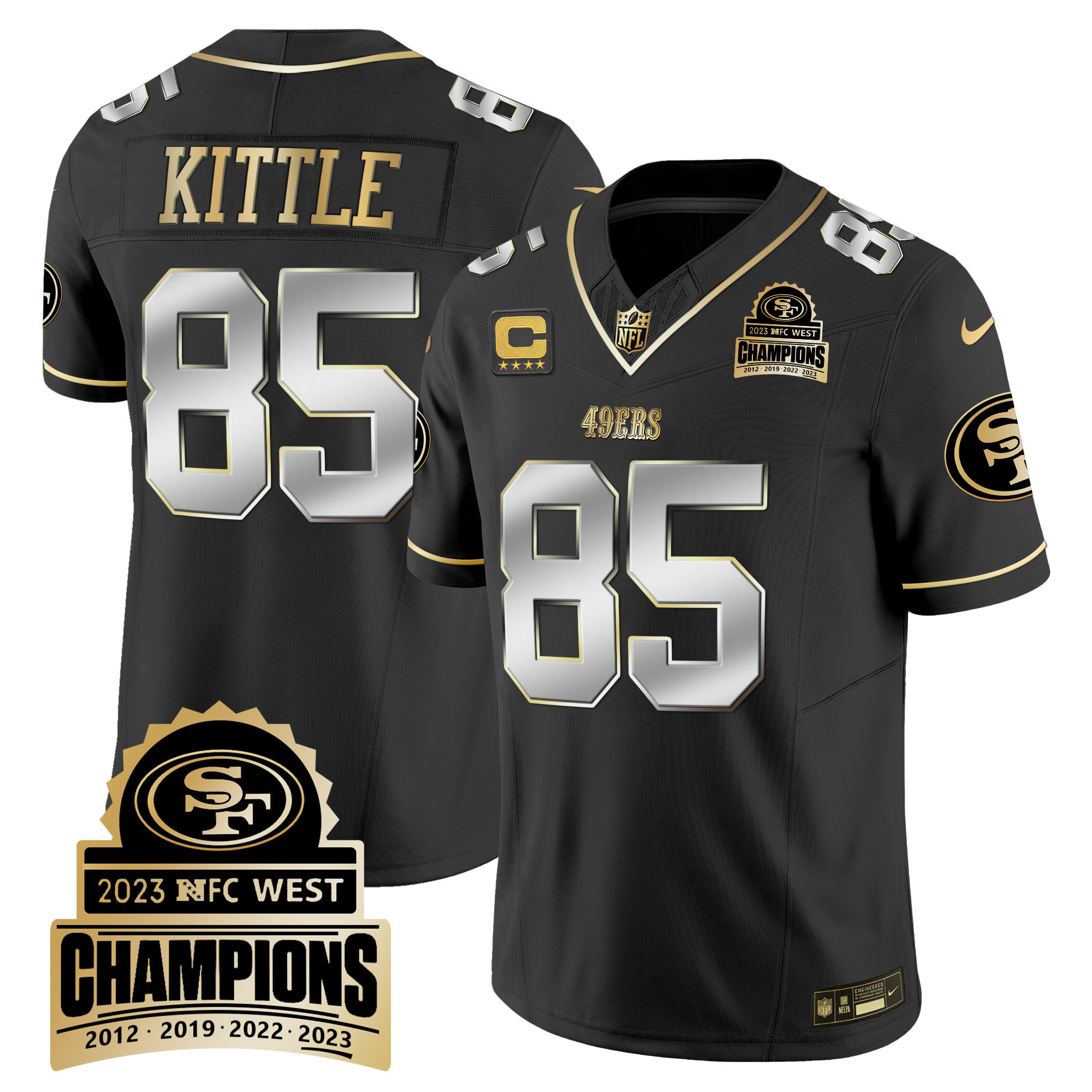 Men's George Kittle San Francisco 49ers 2023 NFC West Champions Patch Vapor Black Limited Jersey V4 - All Stitched