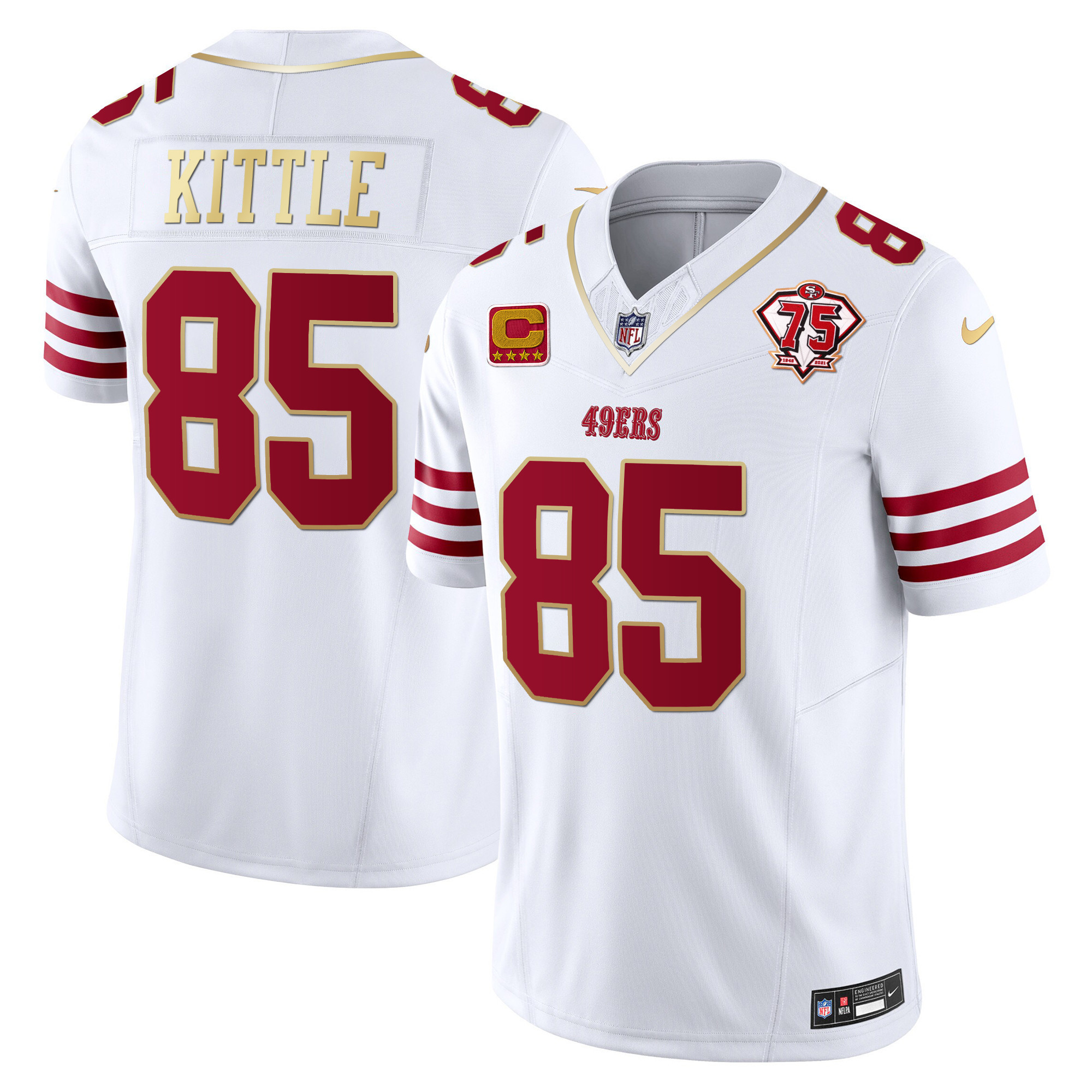 Men's George Kittle San Francisco 49ers 2023 Vapor Gold Trim Limited White Gold Jersey - All Stitched