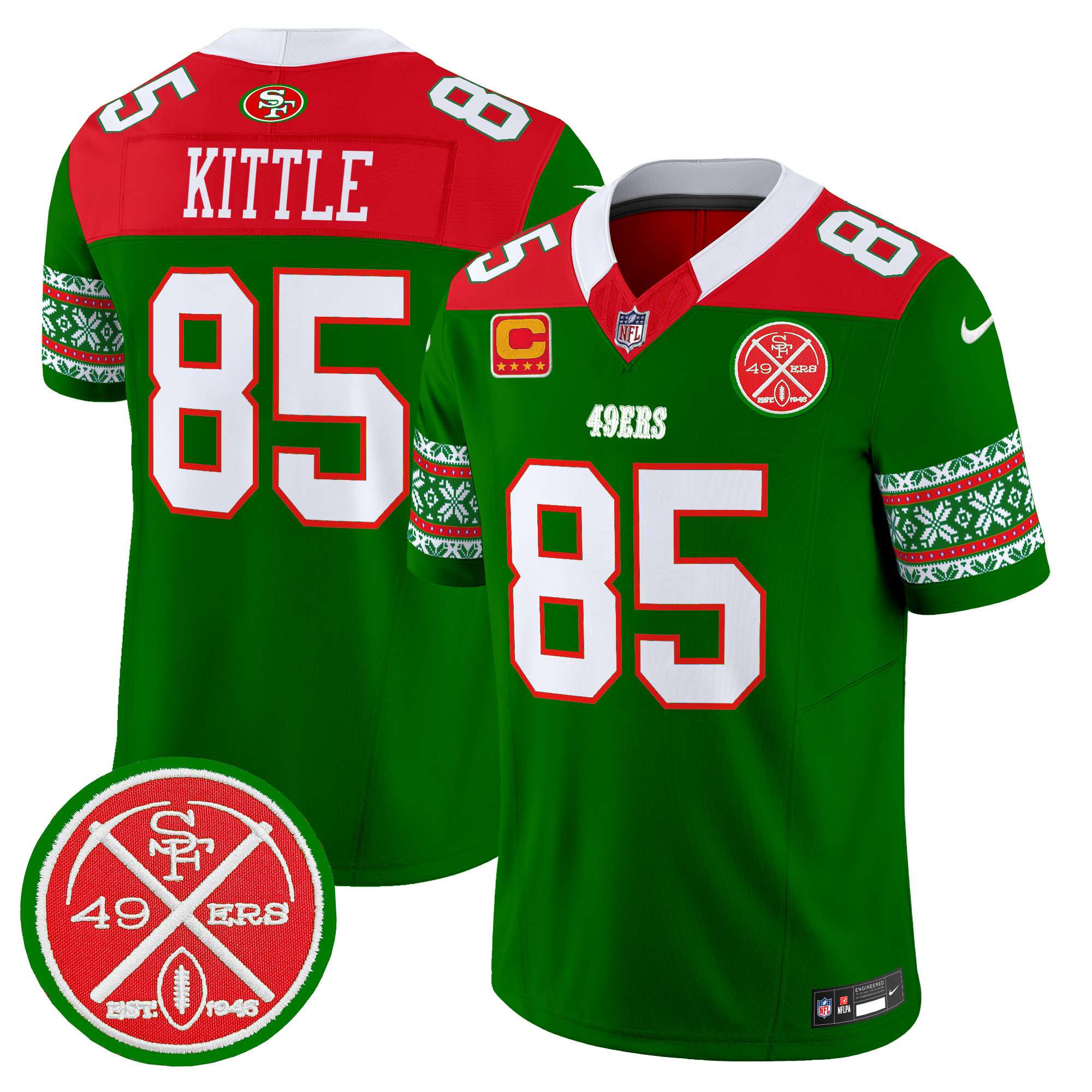 Men's George Kittle San Francisco 49ers 2024 Christmas Vapor Limited Green Jersey - All Stitched