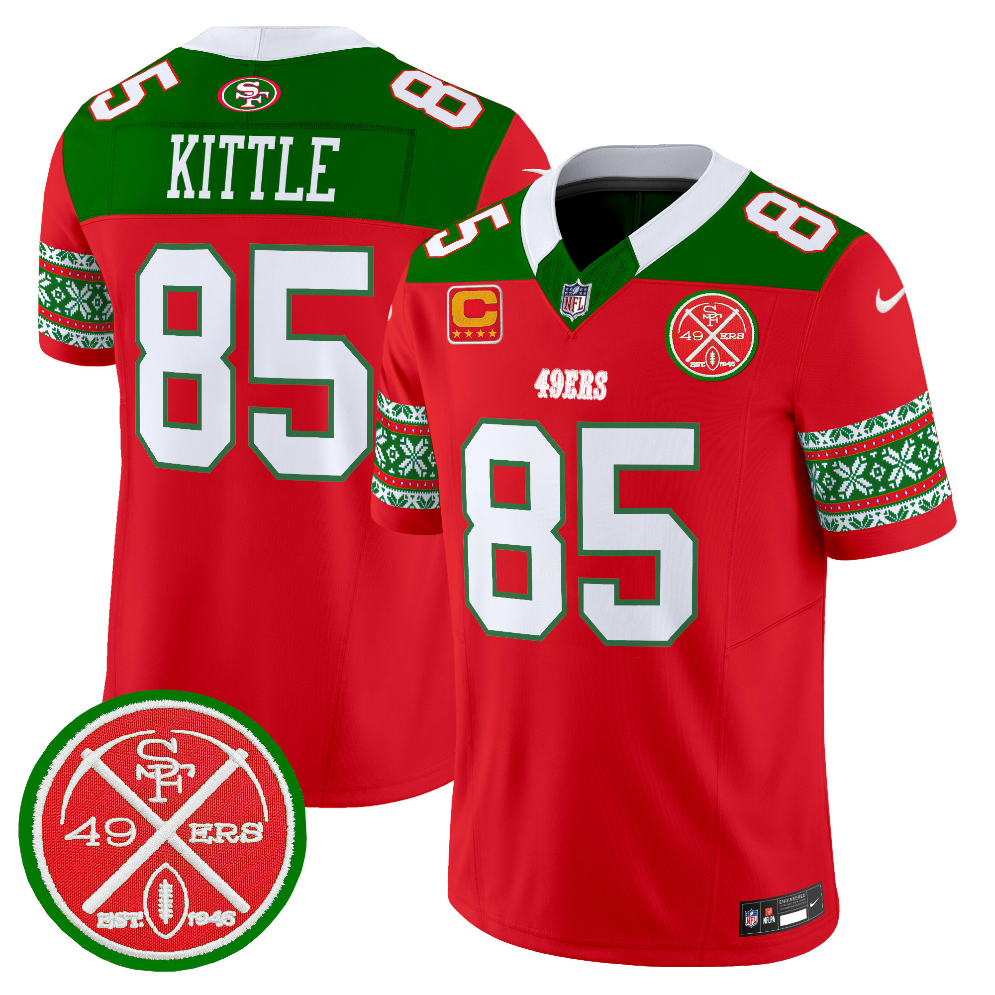 Men's George Kittle San Francisco 49ers 2024 Christmas Vapor Limited Red Jersey - All Stitched