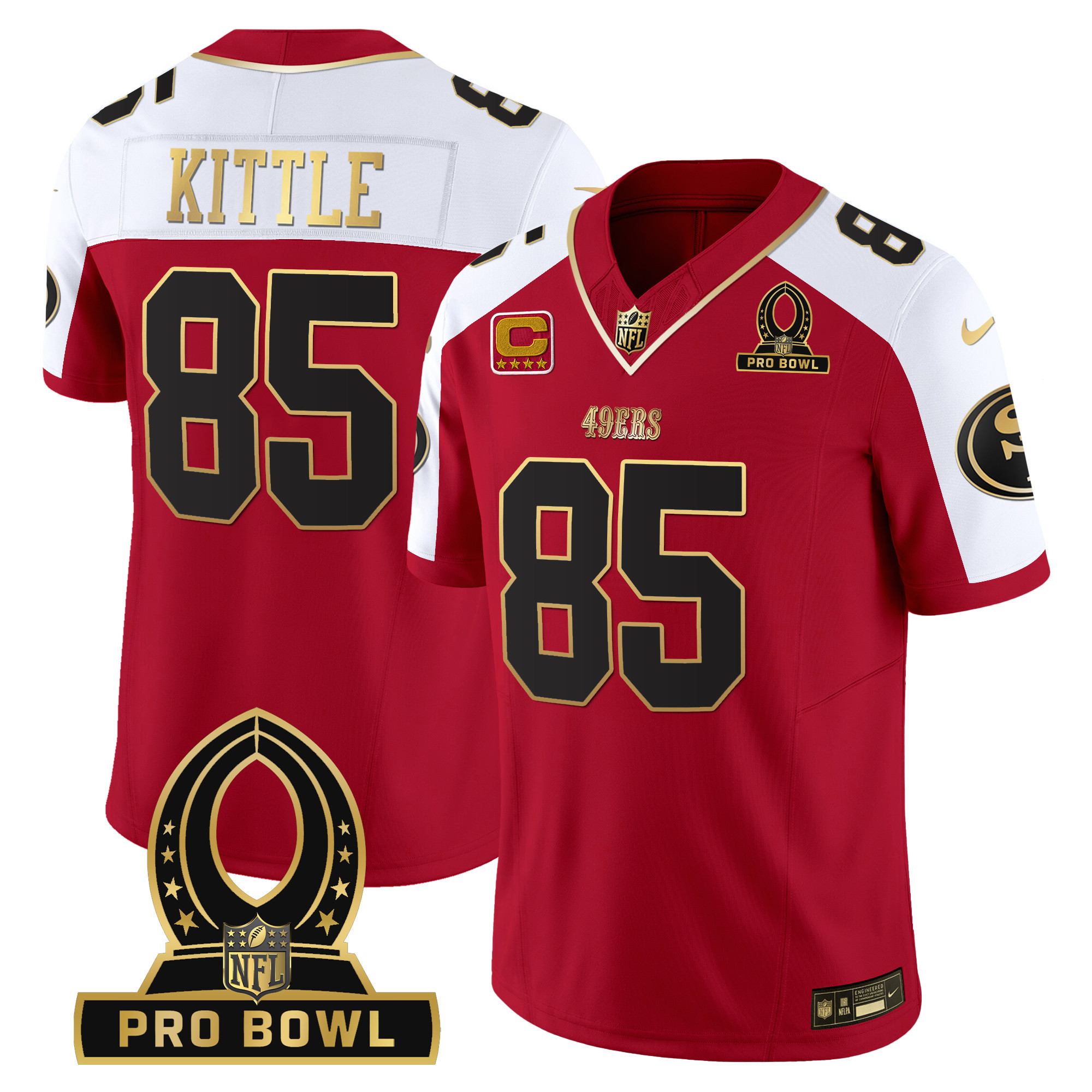 Men's George Kittle San Francisco 49ers 2024 Pro Bowl Patch Vapor Alternate Jersey - All Stitched