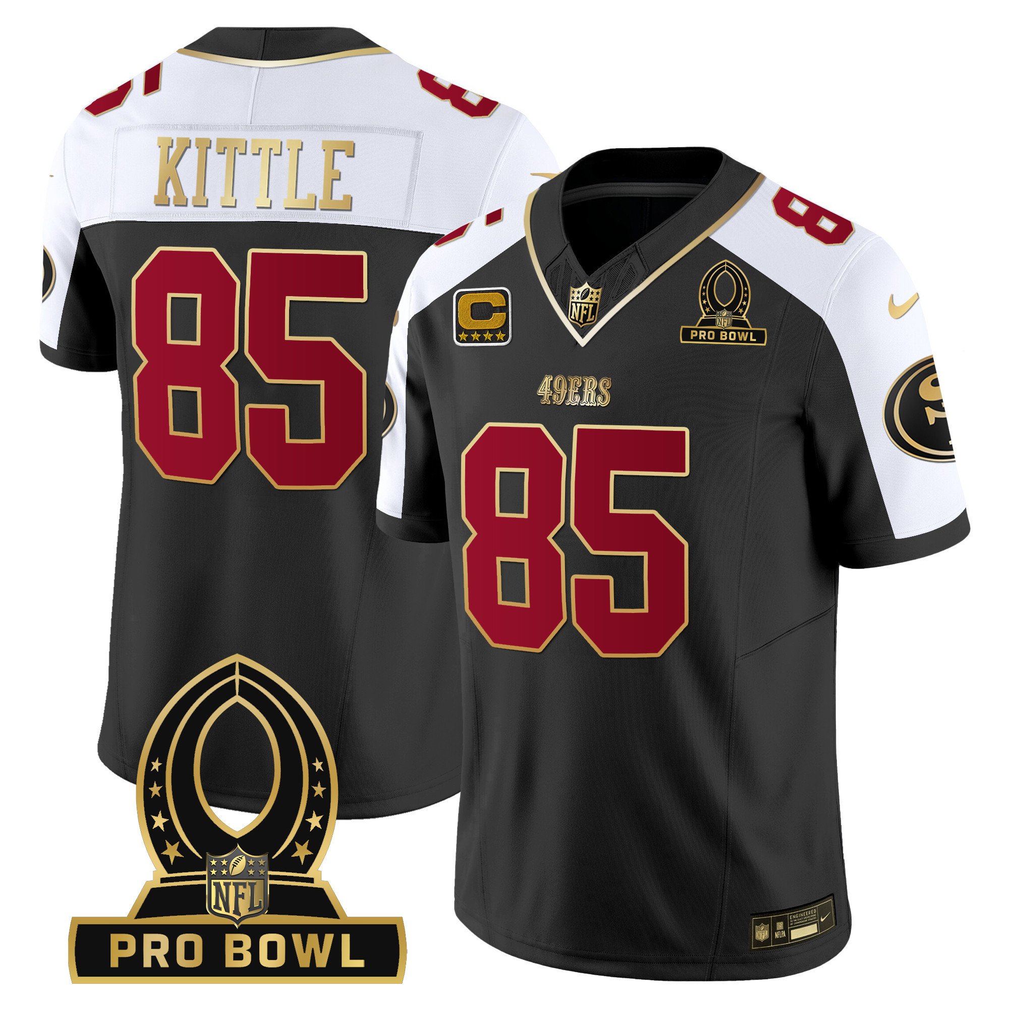 Men's George Kittle San Francisco 49ers 2024 Pro Bowl Patch Vapor Black Alternate Jersey - All Stitched