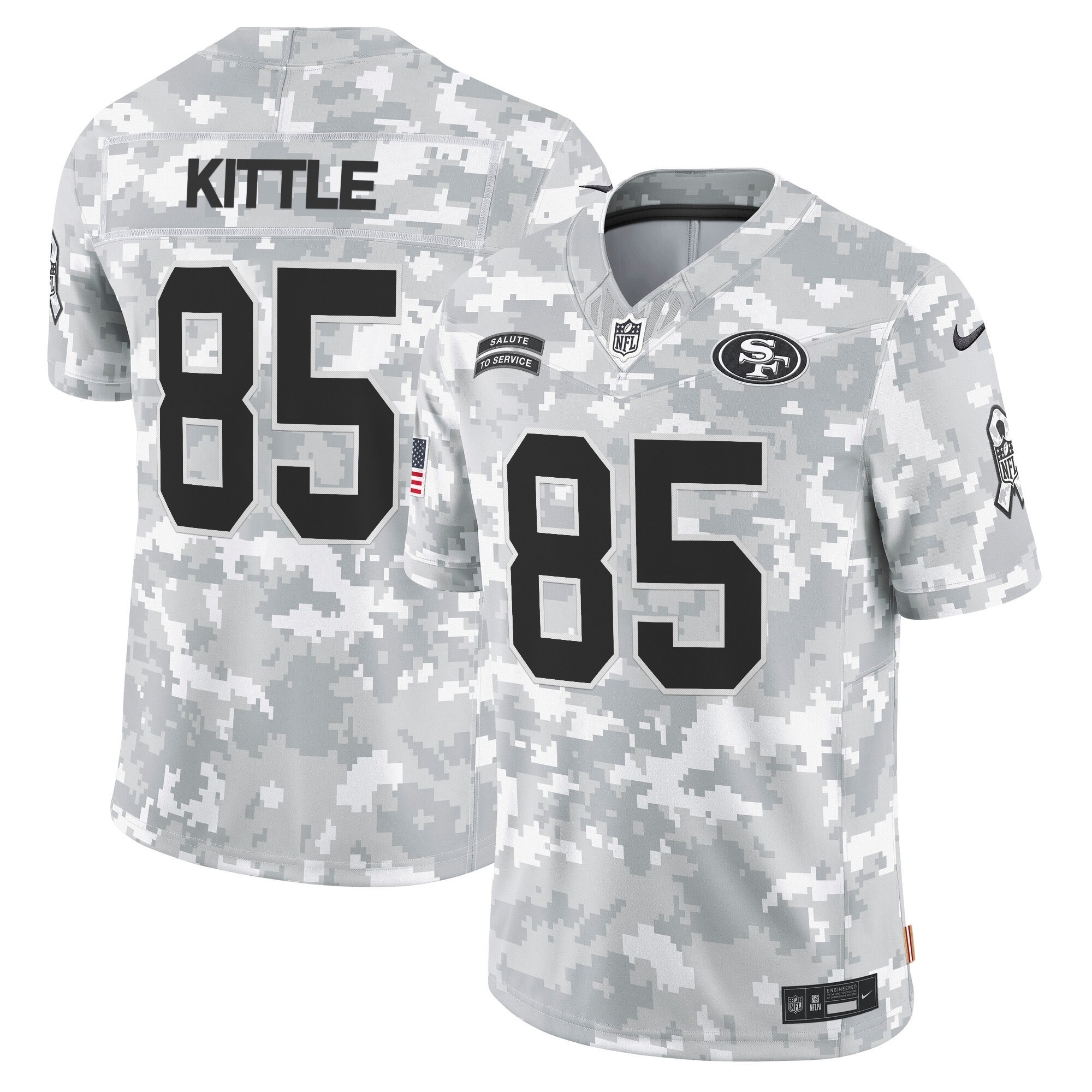 Men's George Kittle San Francisco 49ers 2024 Salute to Service Vapor Limited Arctic Camo Jersey - All stitched