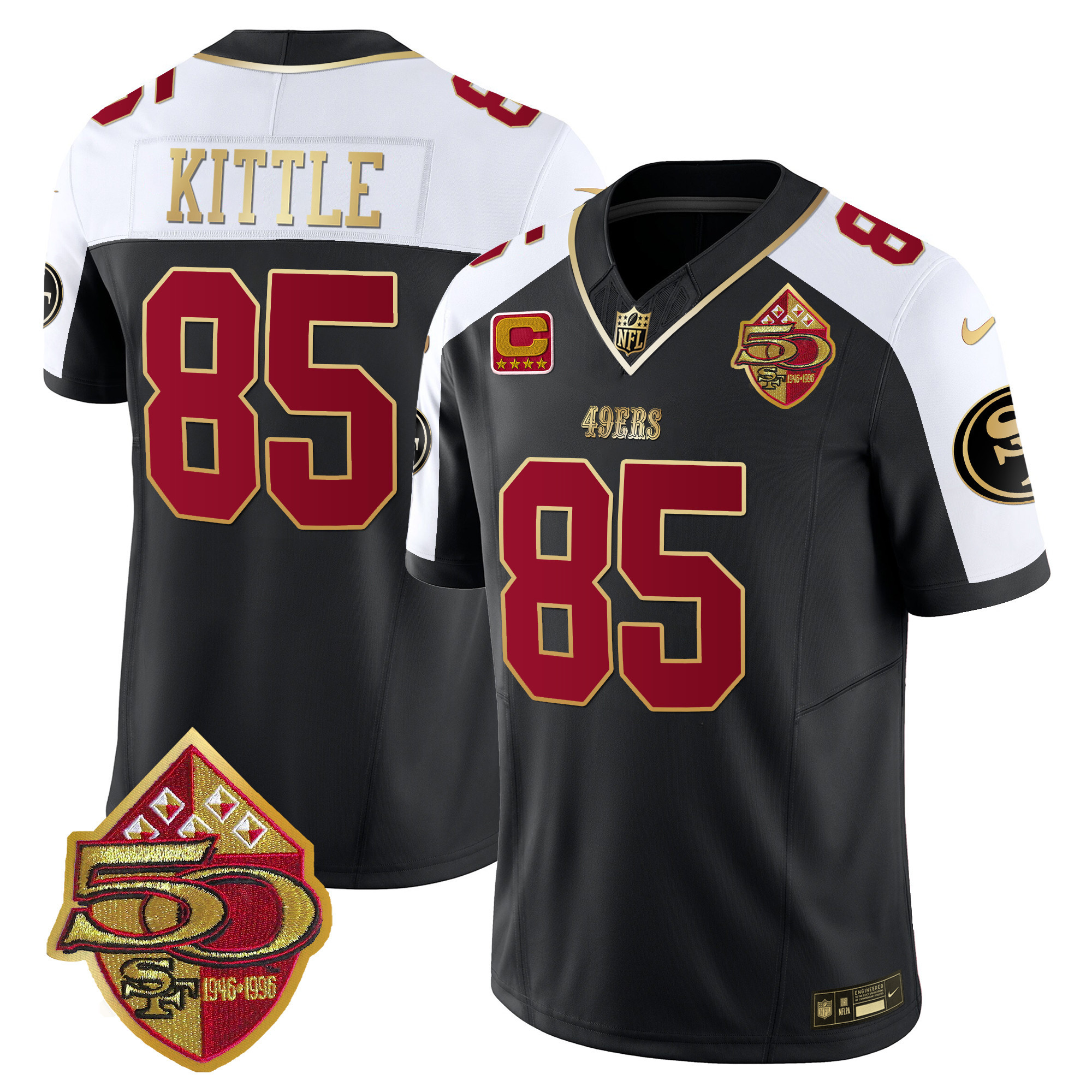 Men's George Kittle San Francisco 49ers 50th Anniversary Patch Vapor Limited Black Alternate Jersey - All Stitched