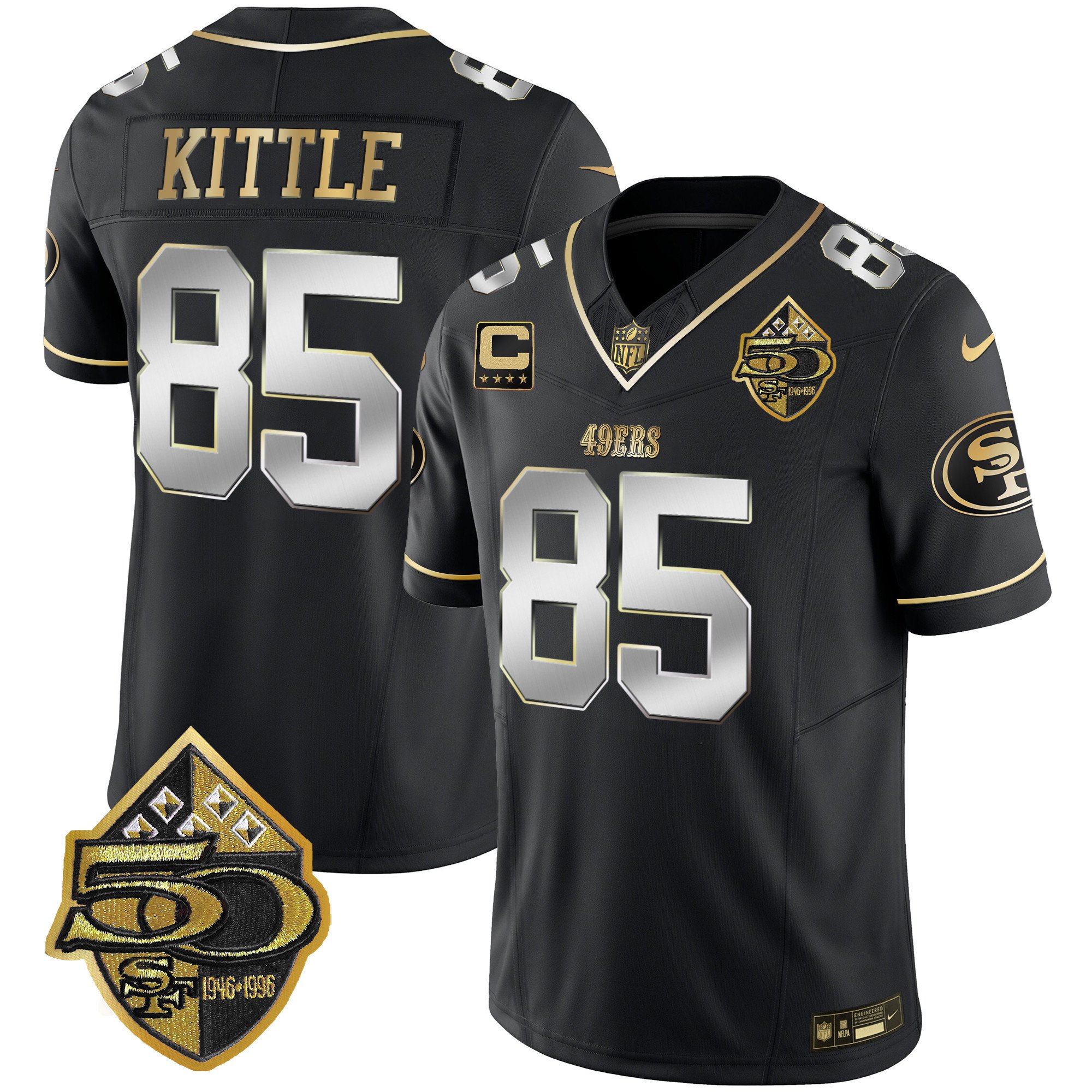 Men's George Kittle San Francisco 49ers 50th Anniversary Patch Vapor Limited Black Limited Jersey - All Stitched