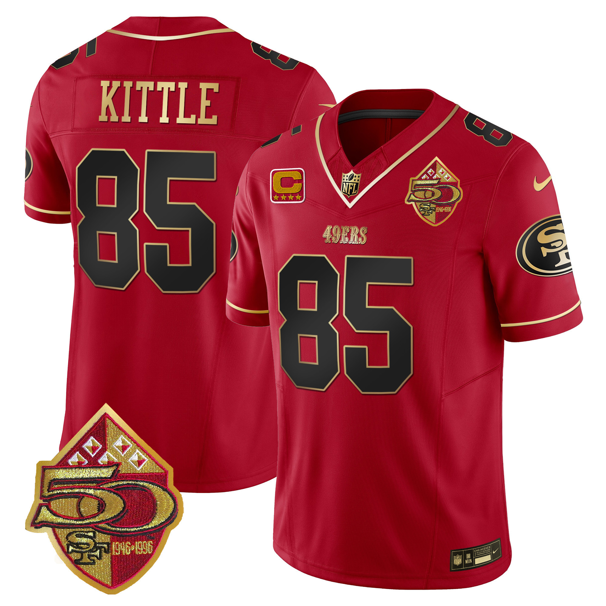 Men's George Kittle San Francisco 49ers 50th Anniversary Patch Vapor Limited Scarlet Limited Jersey - All Stitched