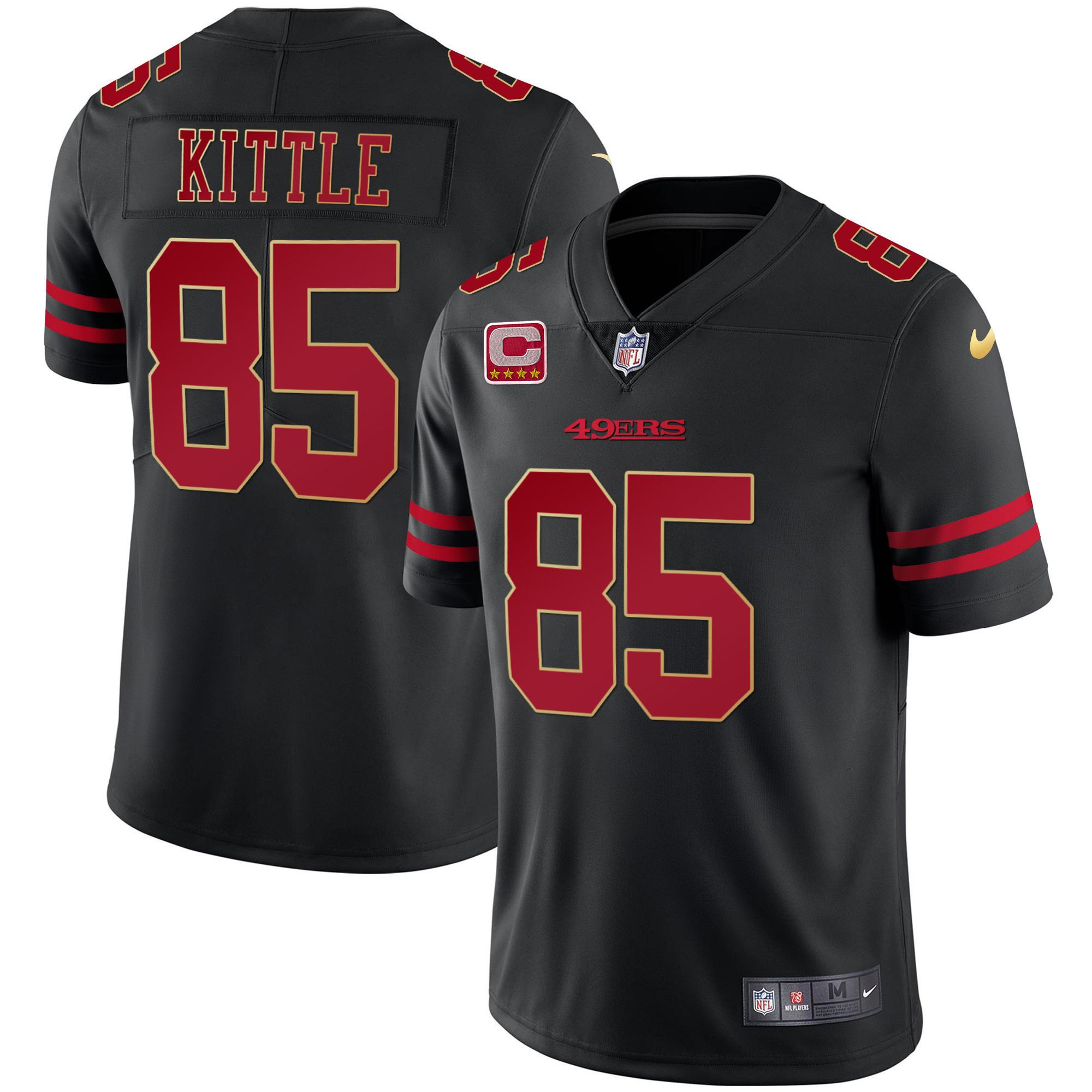 Men's George Kittle San Francisco 49ers Black Gold Vapor Player Jersey - All Stitched