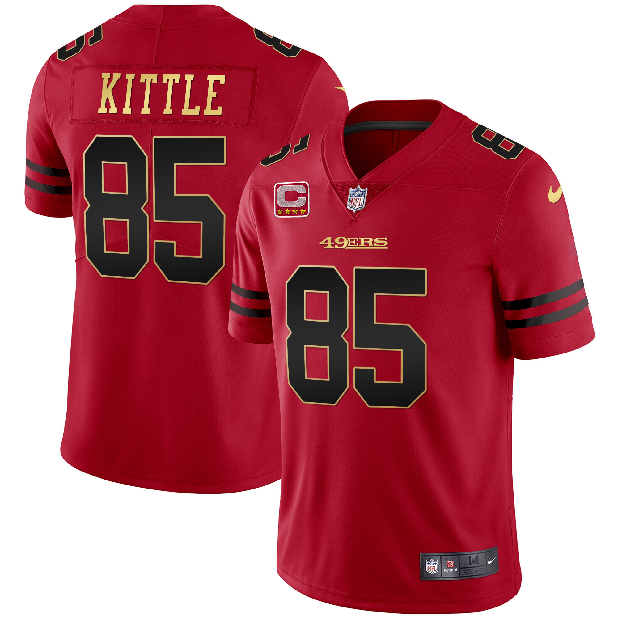Men's George Kittle San Francisco 49ers Black Red Gold Blooded Red Jersey - All Stitched