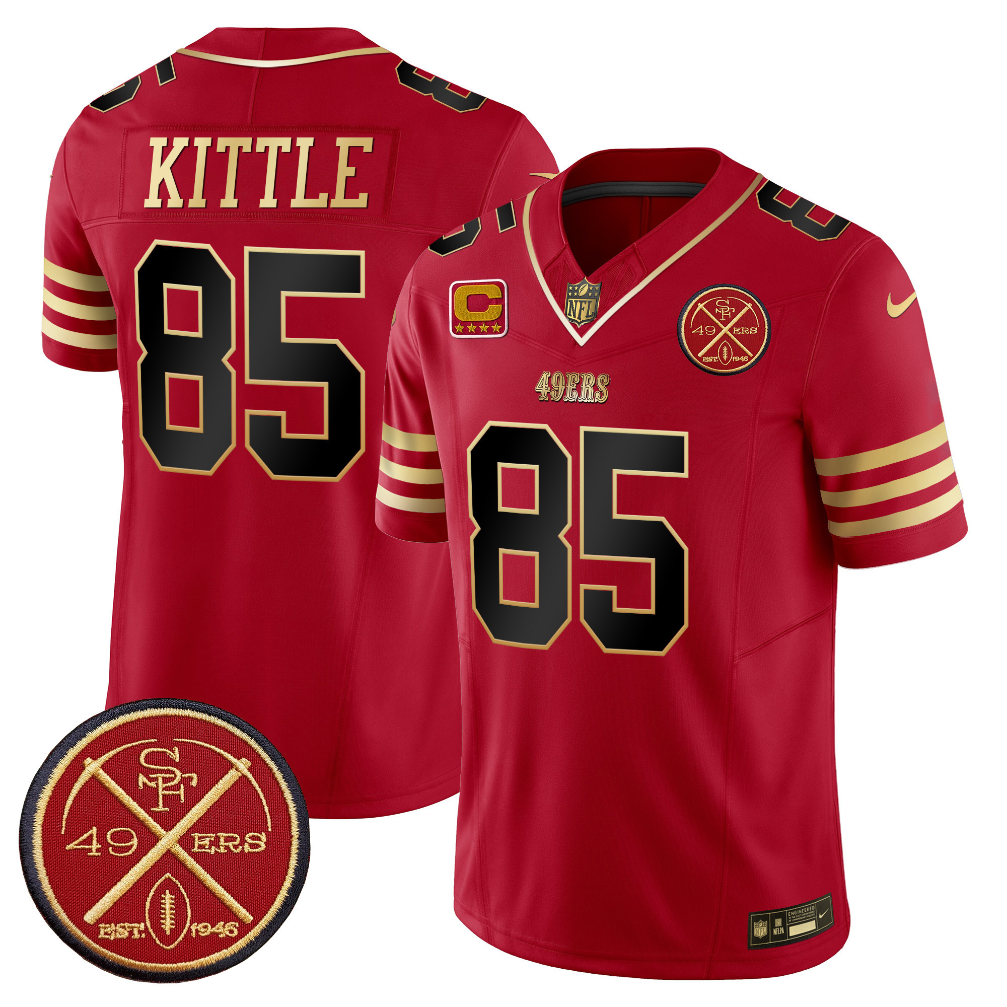Men's George Kittle San Francisco 49ers Est.1946 Patch Vapor Limited Black Scarlet Jersey - All Stitched
