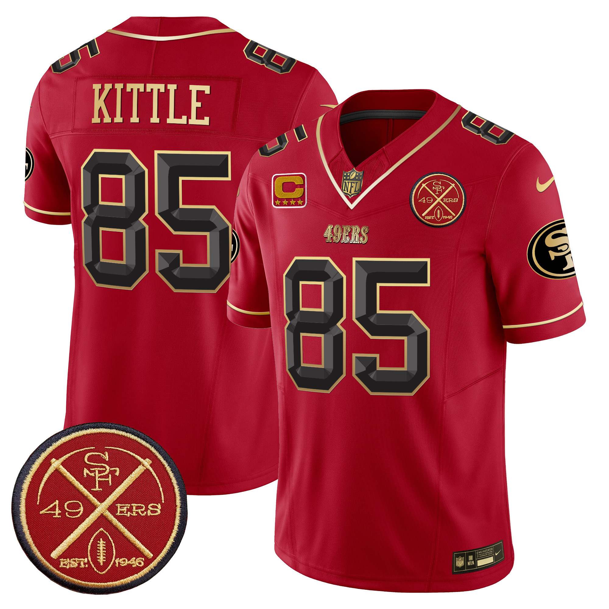 Men's George Kittle San Francisco 49ers Est.1946 Patch Vapor Limited Scarlet Limited Jersey V2 - All Stitched