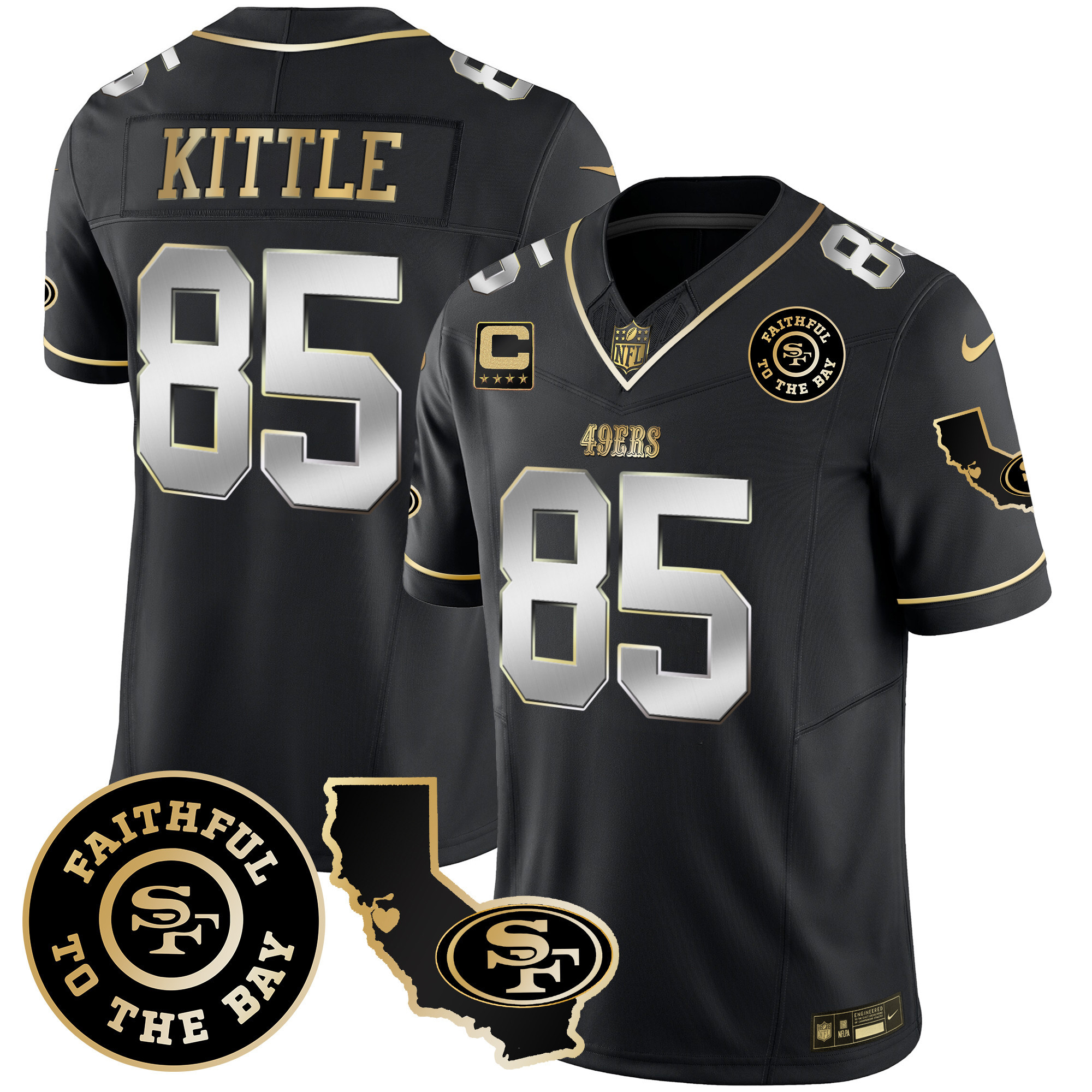 Men's George Kittle San Francisco 49ers Faithful & California Patch Vapor Black Limited Jersey - All Stitched