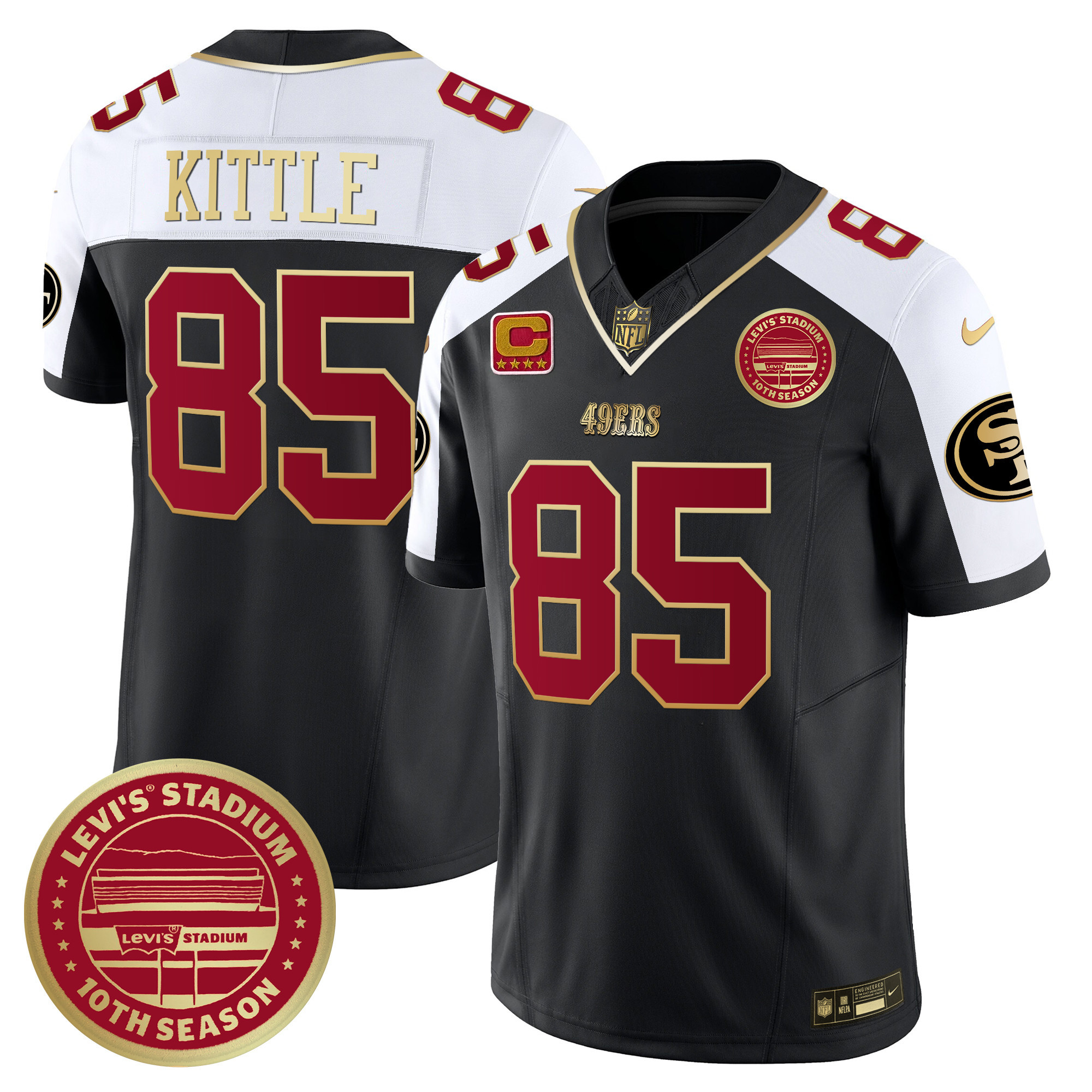Men's George Kittle San Francisco 49ers Levi's Stadium 10th Season Patch Vapor Limited Black Alternate Jersey - All Stitched