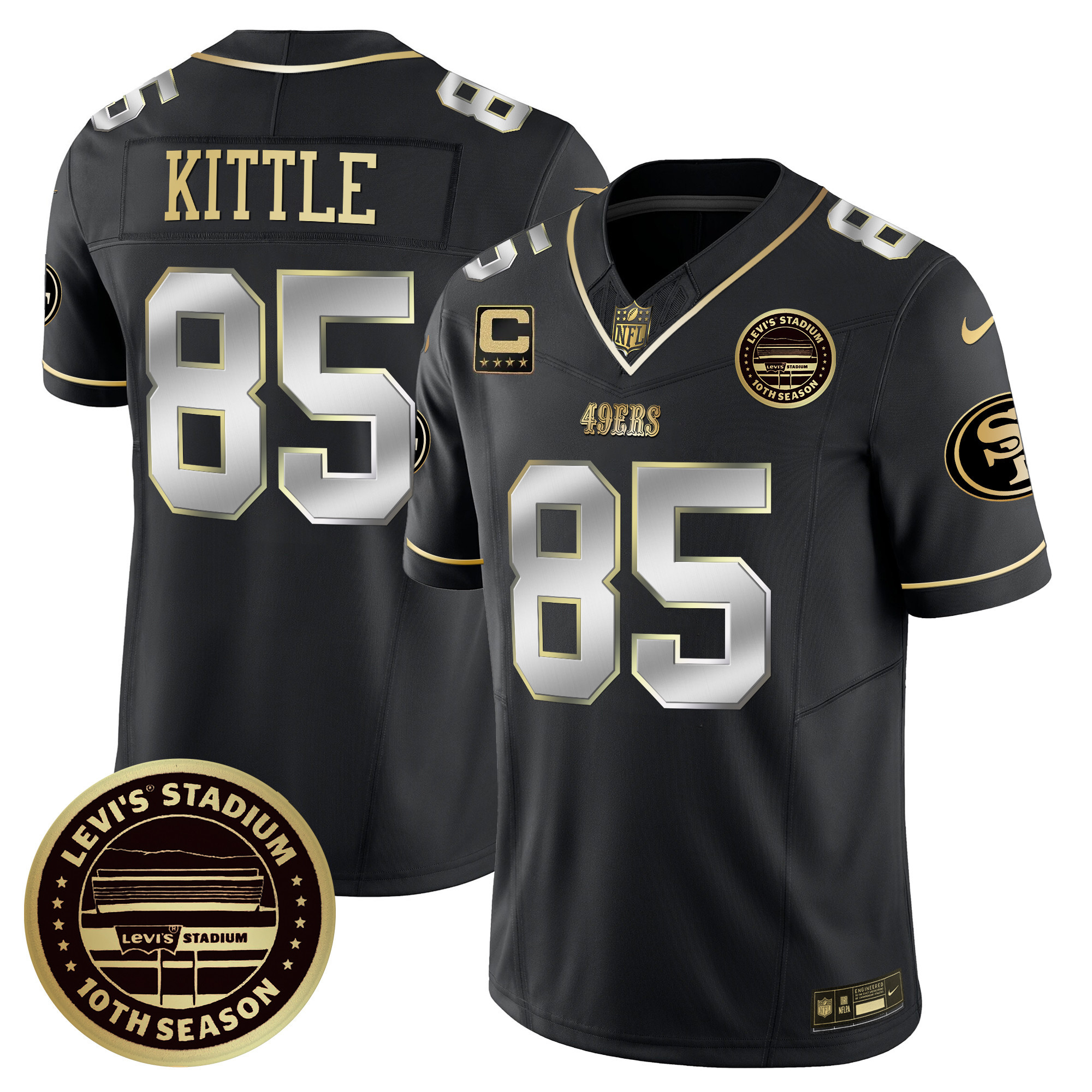 Men's George Kittle San Francisco 49ers Levi's Stadium 10th Season Patch Vapor Limited Black Limited Jersey - All Stitched