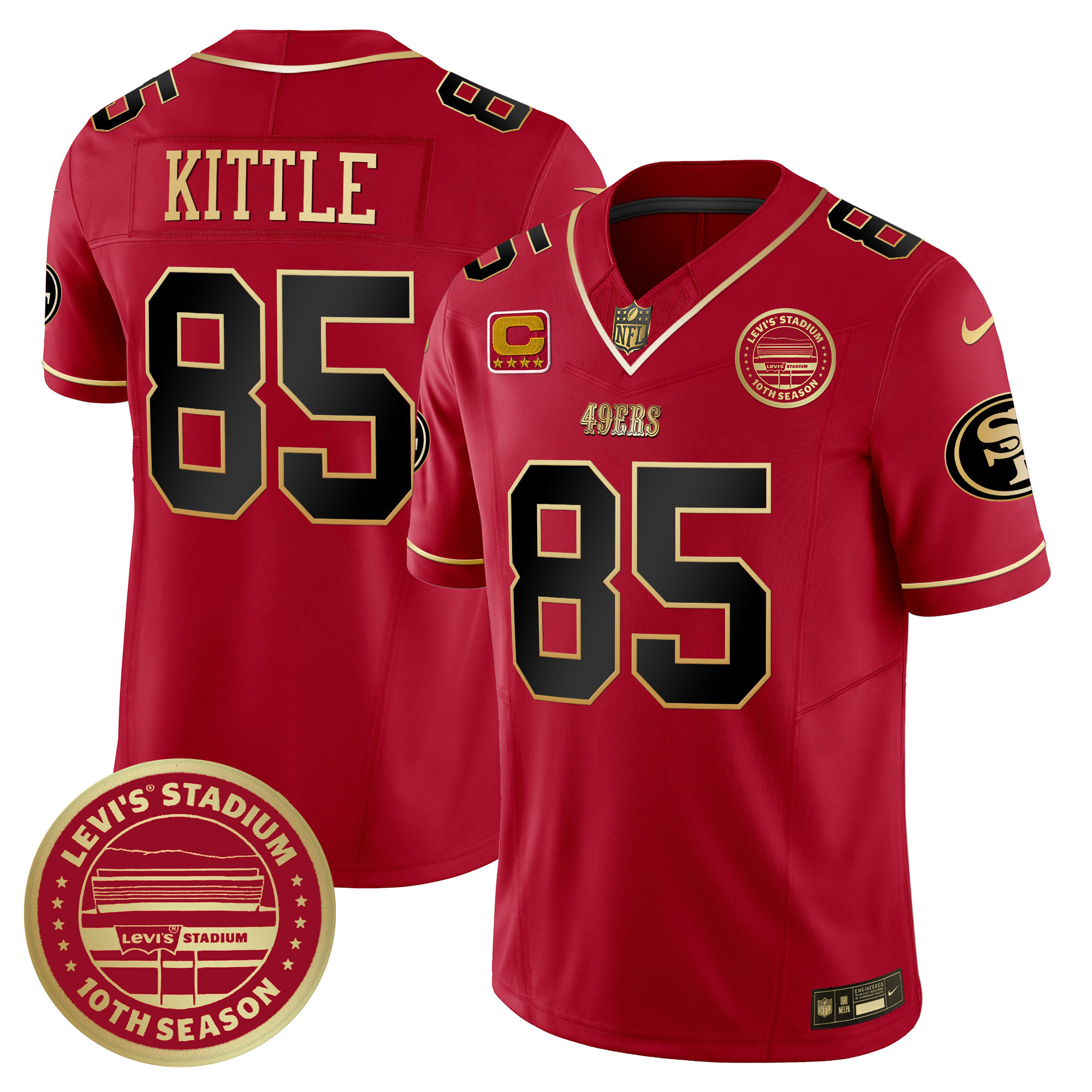 Men's George Kittle San Francisco 49ers Levi's Stadium 10th Season Patch Vapor Limited Scarlet Limited Jersey - All Stitched