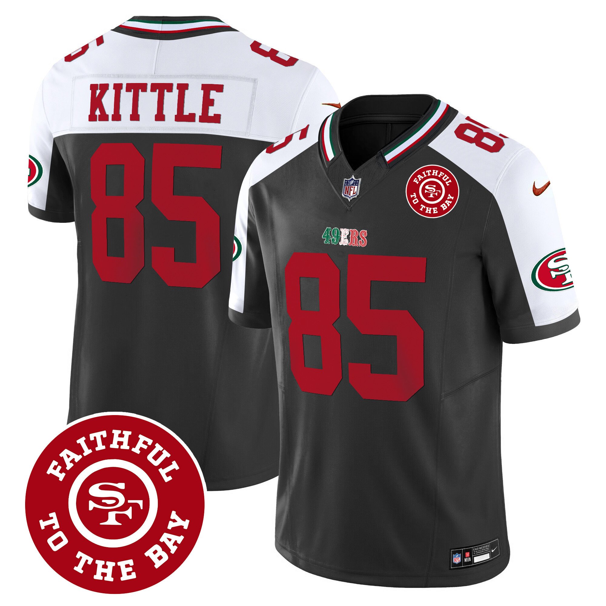Men's George Kittle San Francisco 49ers Mexico Faithful To The Bay Patch Vapor Black Alternate Jersey - All Stitched