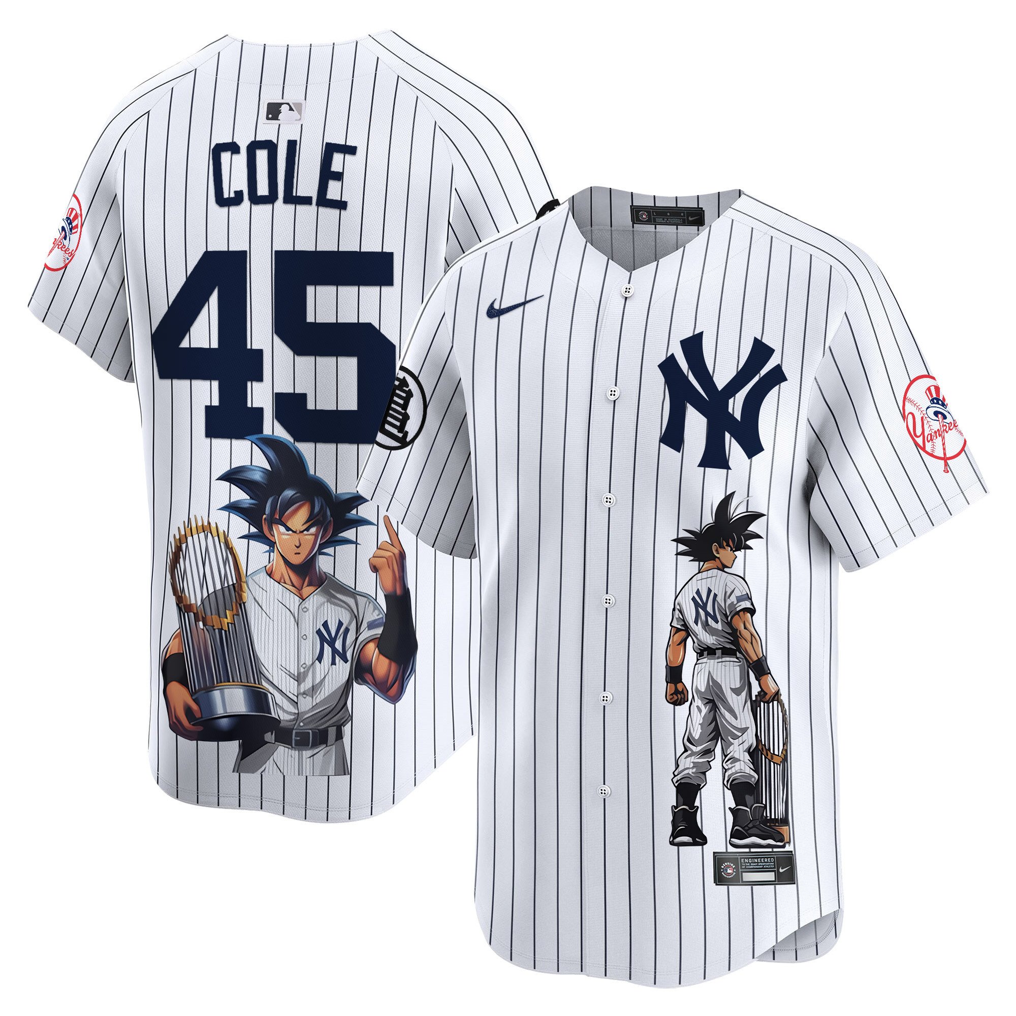 Men's Gerrit Cole New York Yankees Dragon Ball Son Goku Vapor Premier Limited Pinstripe Jersey - Printed
