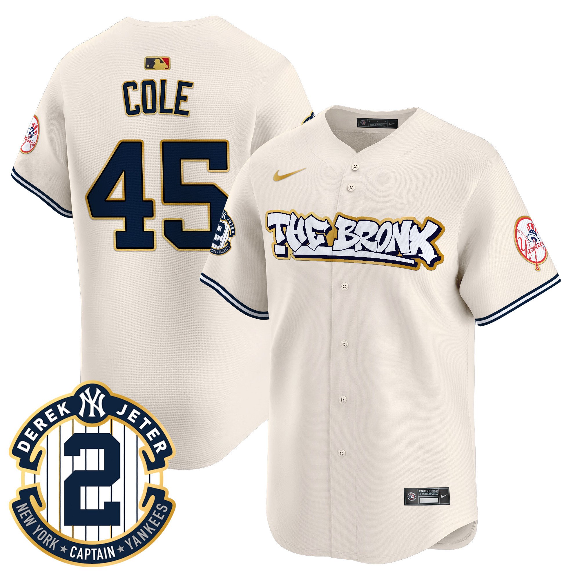 Men's Gerrit Cole New York Yankees The Bronx Graffiti Gold Trim Vapor Premier Limited Cream Jersey - All Stitched