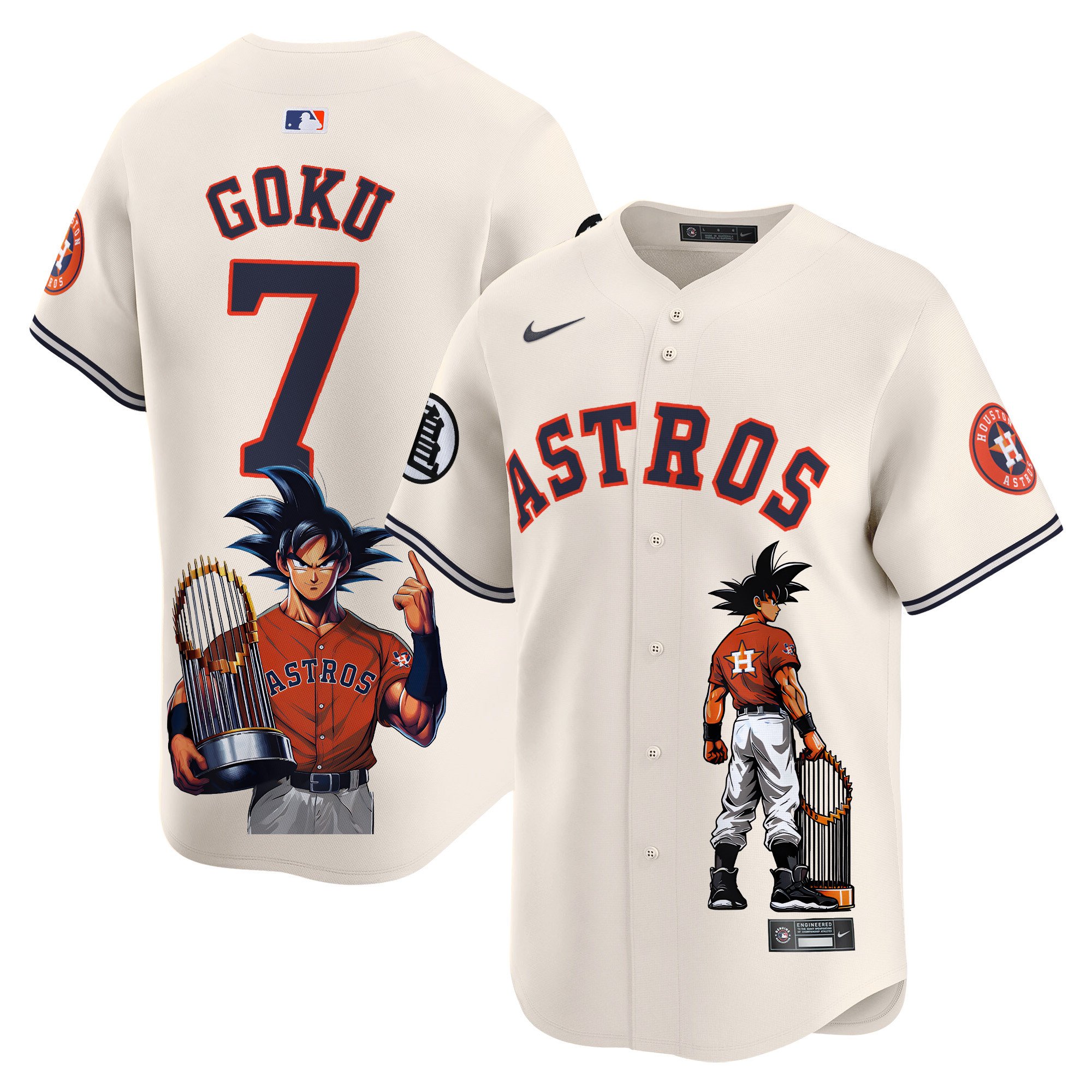 Men's Goku Houston Astros Dragon Ball Son Goku Vapor Premier Limited Cream Jersey - Printed