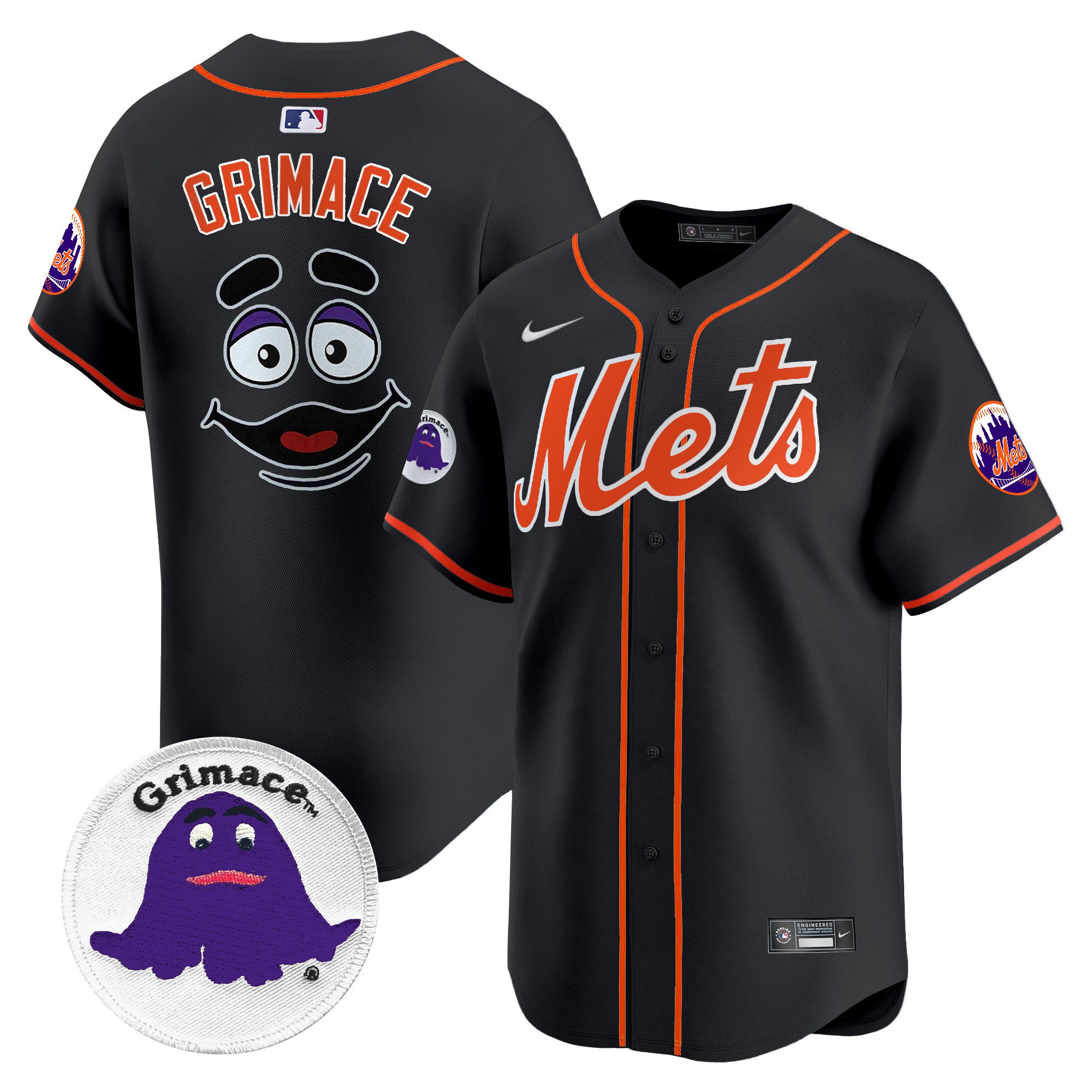 Men's Grimace New York Mets Grimace Vapor Premier Limited Black Jersey - All Stitched