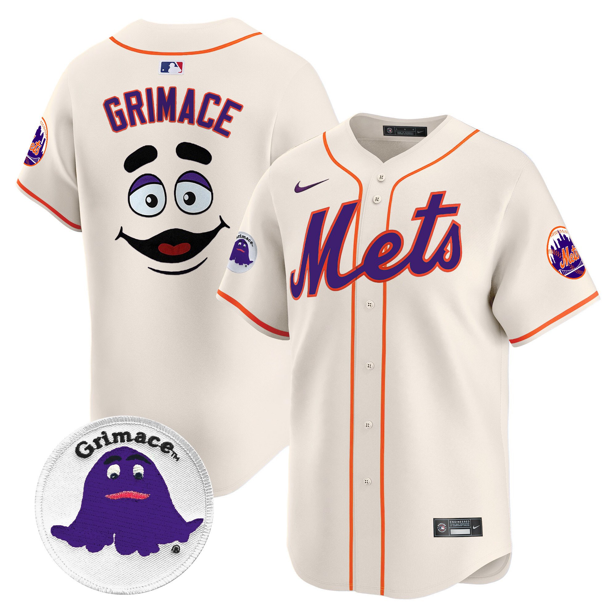 Men's Grimace New York Mets Grimace Vapor Premier Limited Cream Jersey - All Stitched